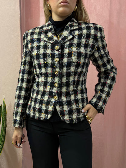 Blazer vintage a quadri bianco e nero