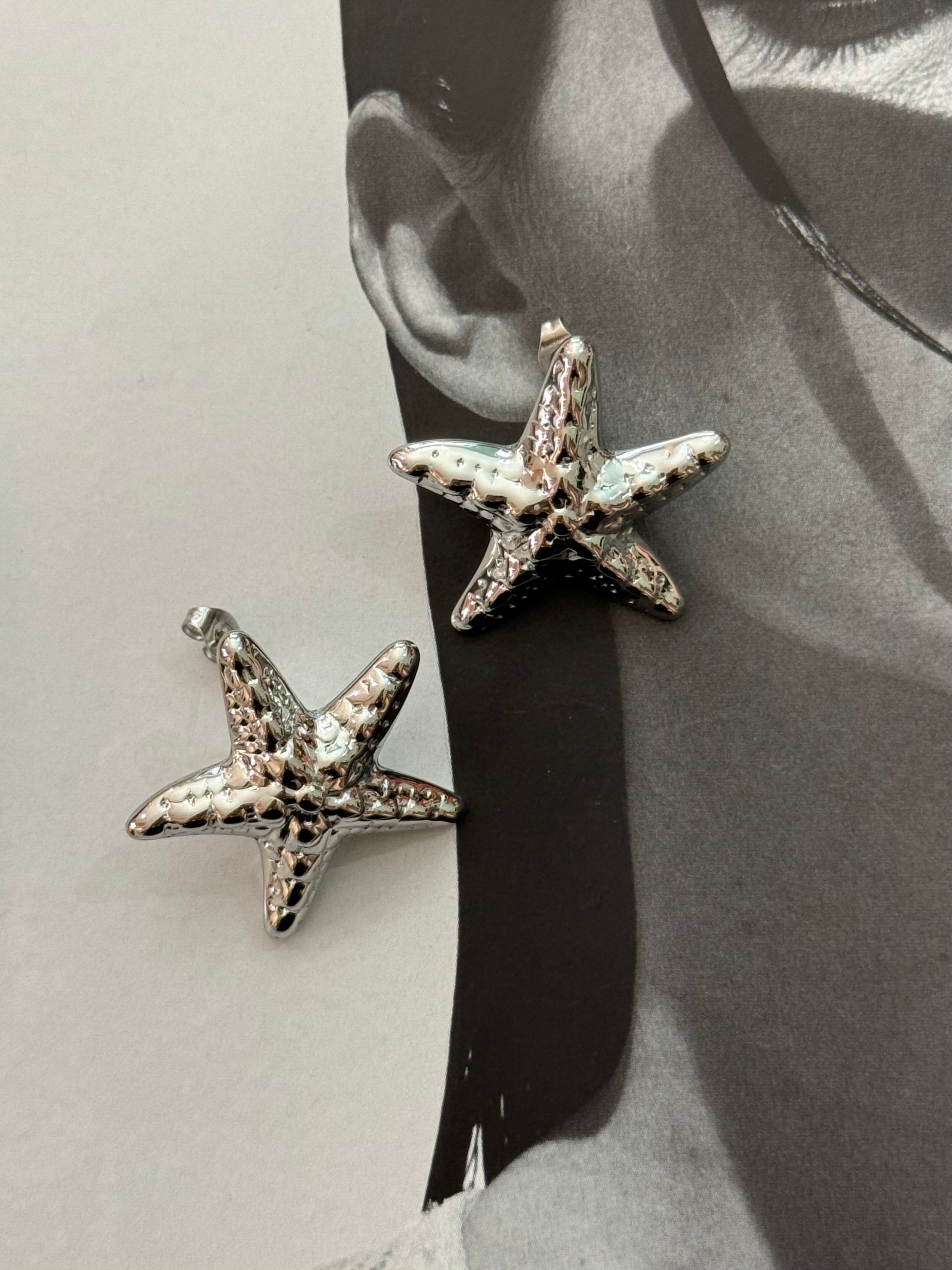 Orecchini Stella Marina effetto lavorato silver