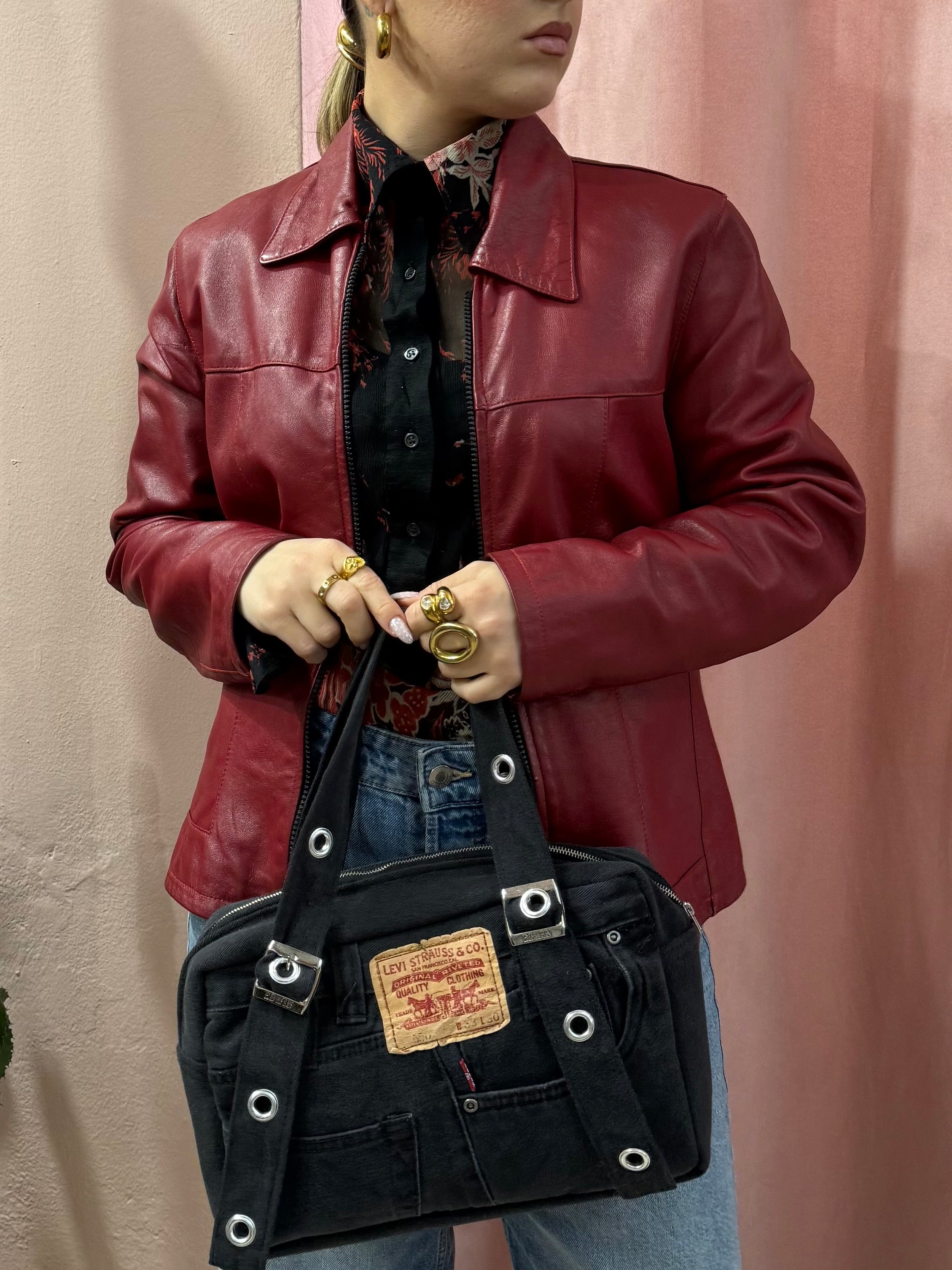 Giacca 00s in vera pelle bordeaux