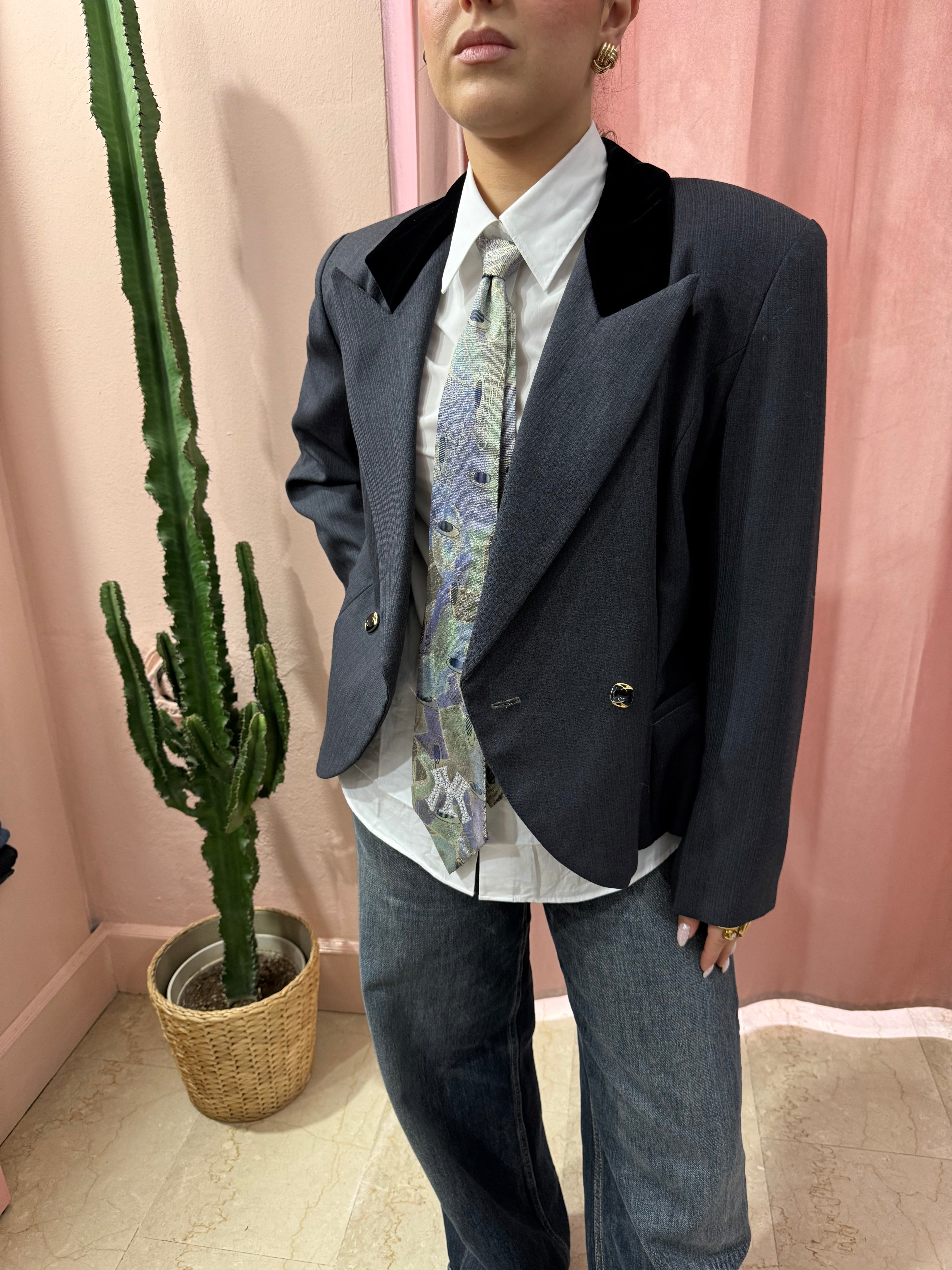 Blazer doppiopetto antracite in lana