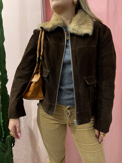 Giacca in tessuto con collo in pelliccia