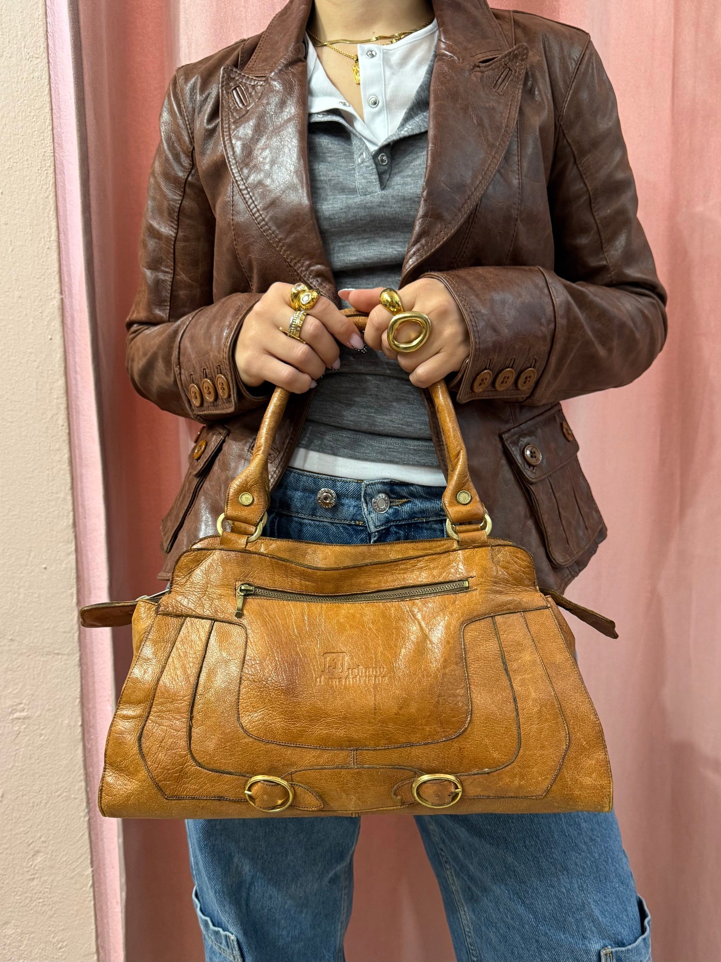 Borsa in pelle color cuoio y2k
