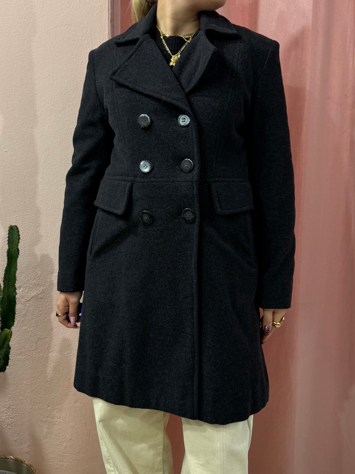 Cappotto antracite doppiopetto in lana