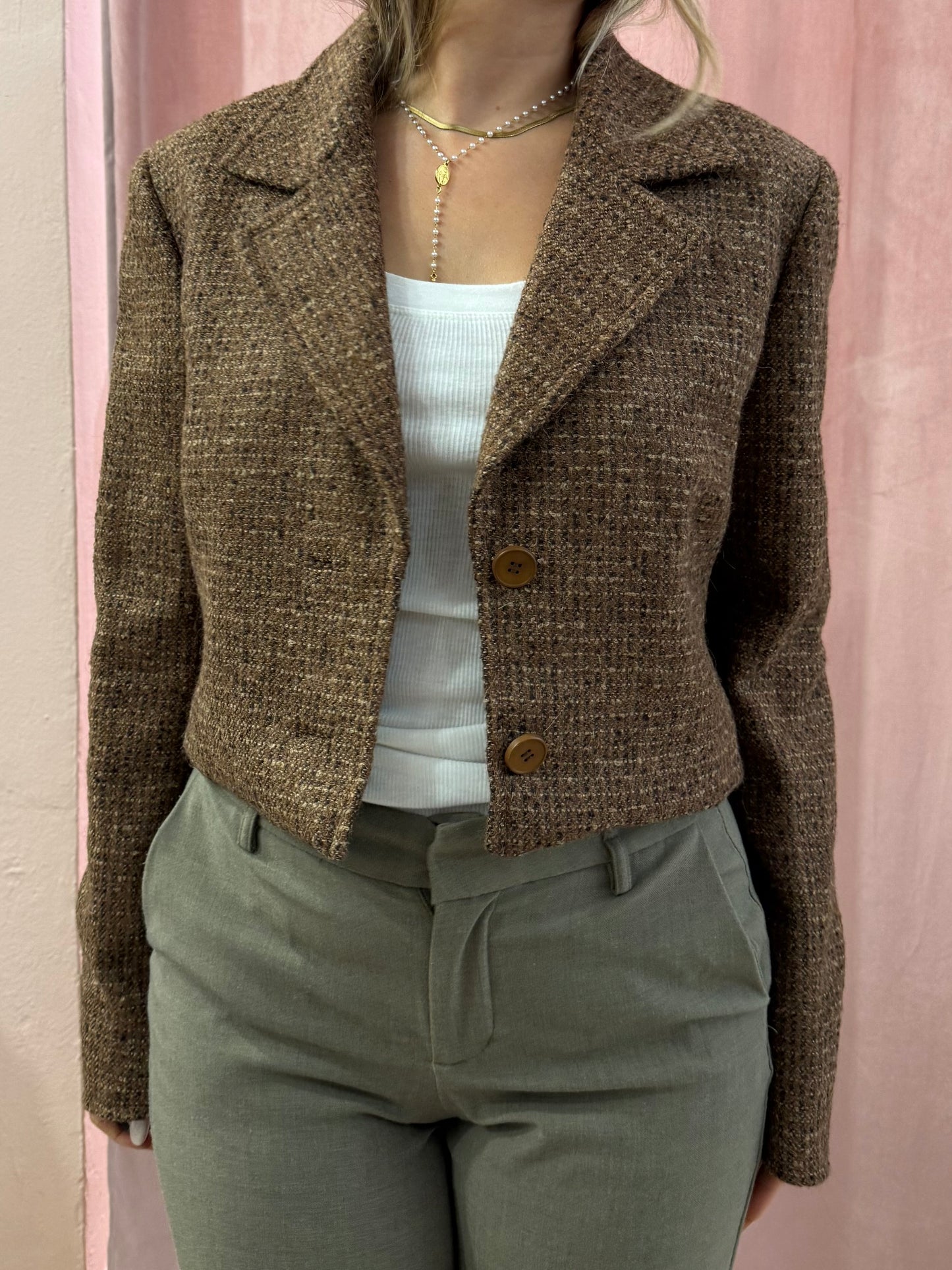 Blazer crop in lana mélange