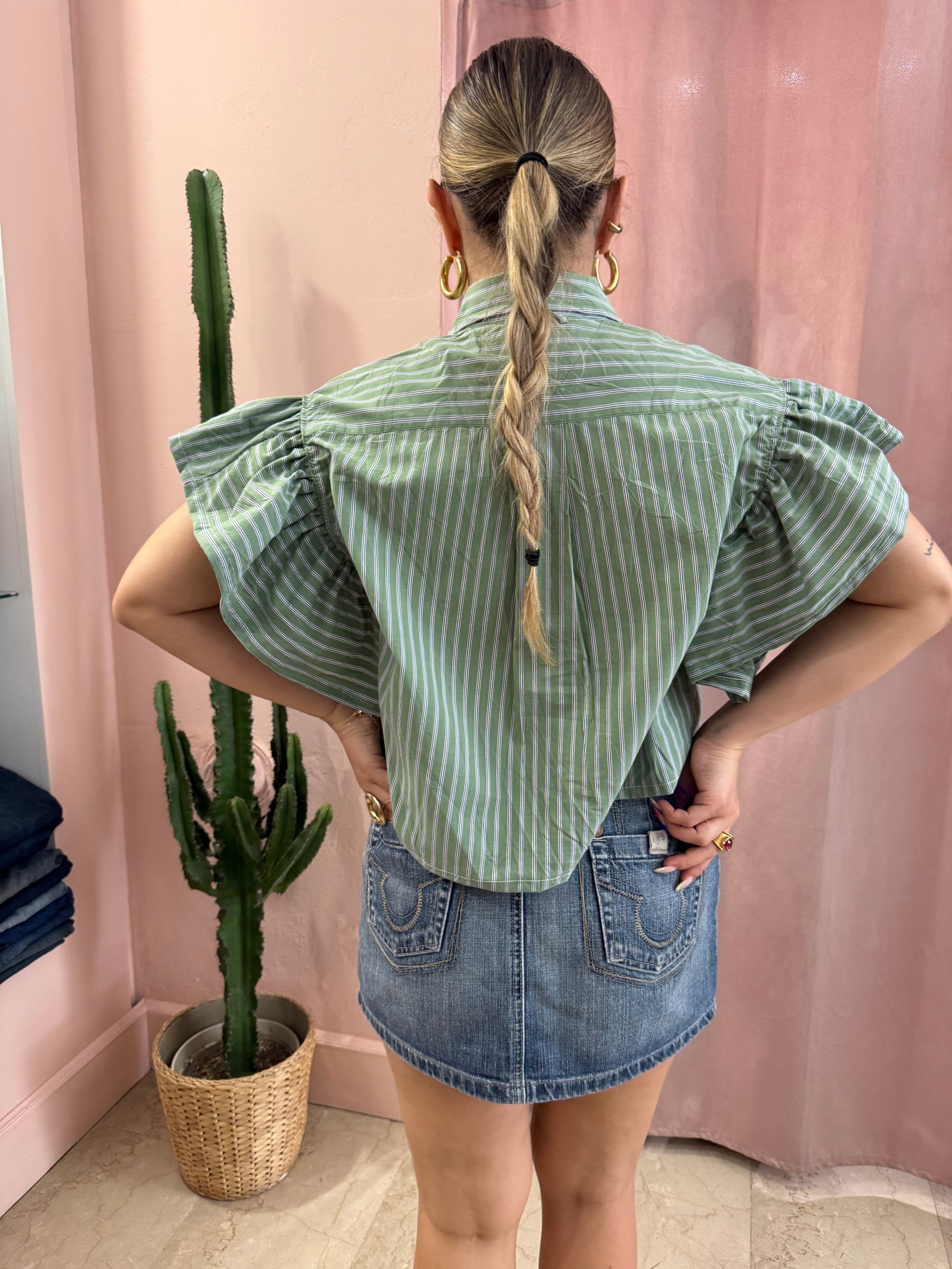 Camicia Tommy H. upcycling volant righe verde