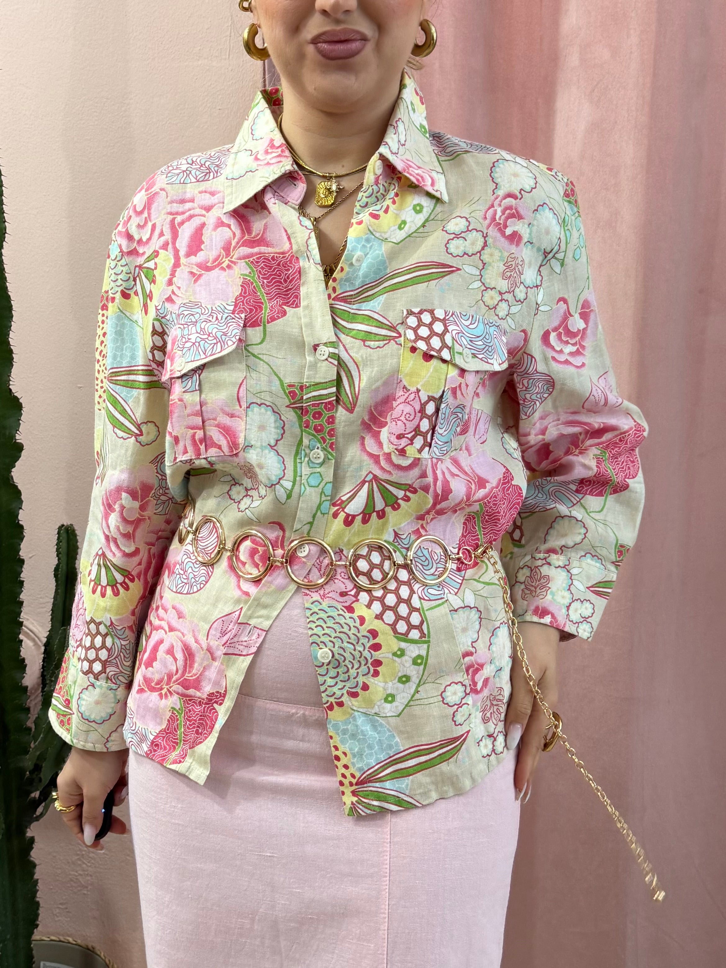 Camicia in fantasia in puro lino
