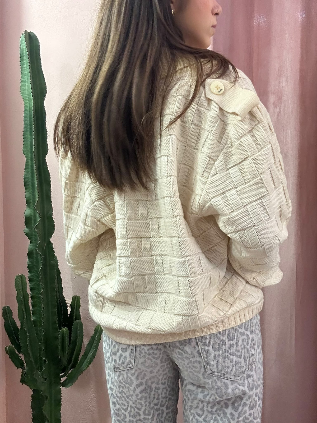 Cardigan vintage doppiopetto con inserti giallo burro