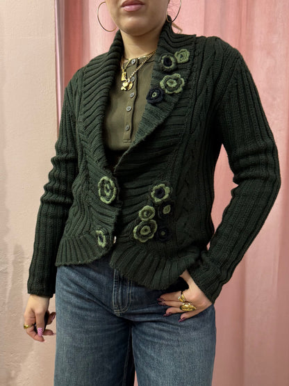 Cardigan verde 00s applicazioni fiori