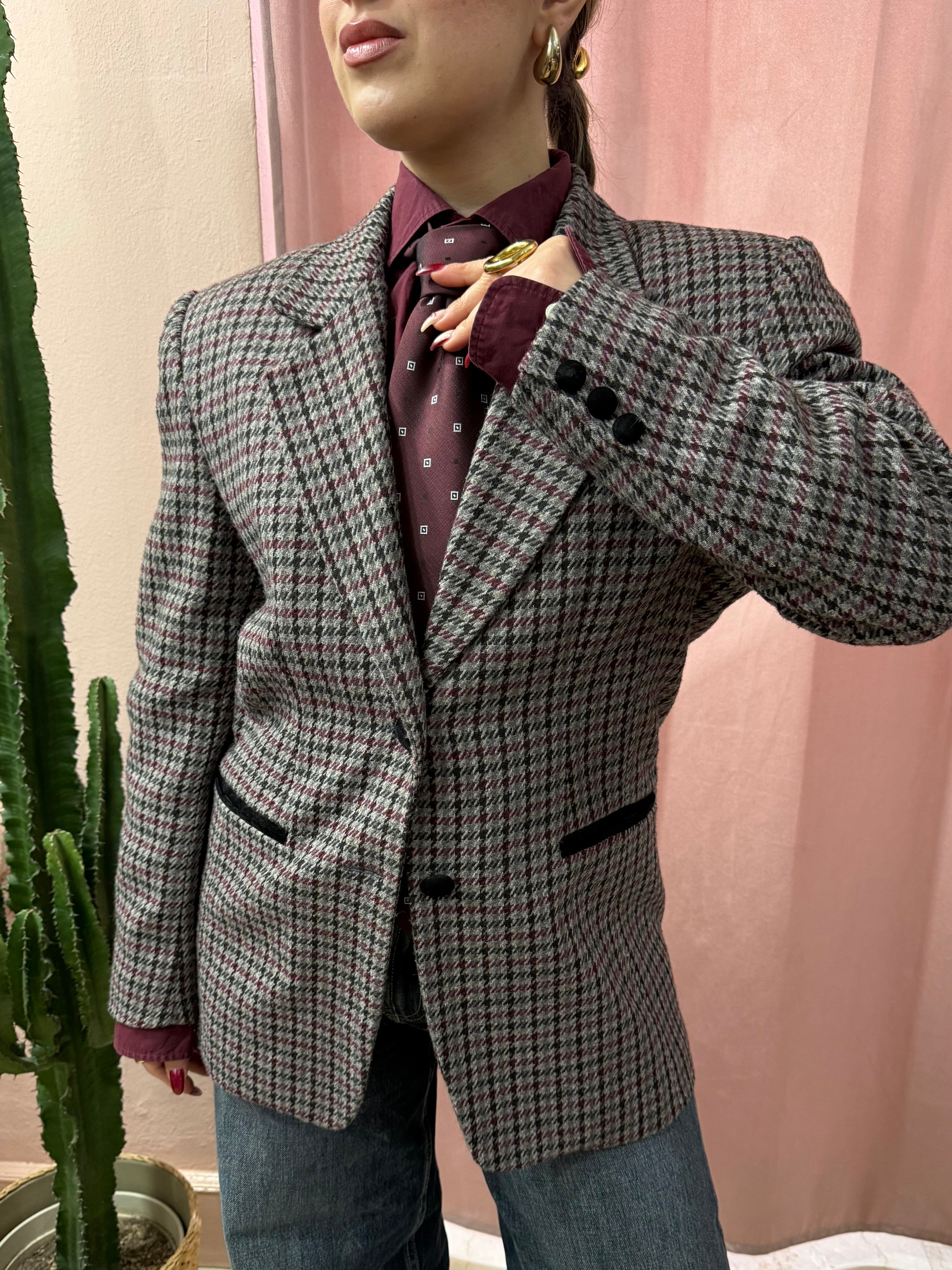 Blazer vintage a quadretti in pura lana