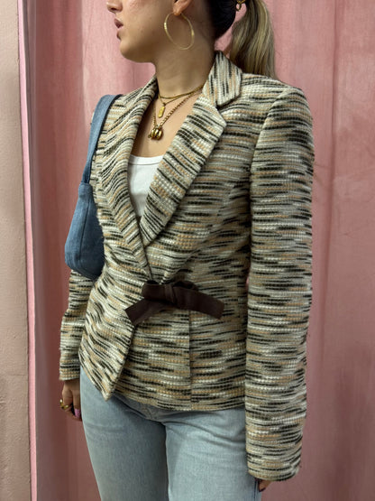 Blazer mélange con chiusura fiocco
