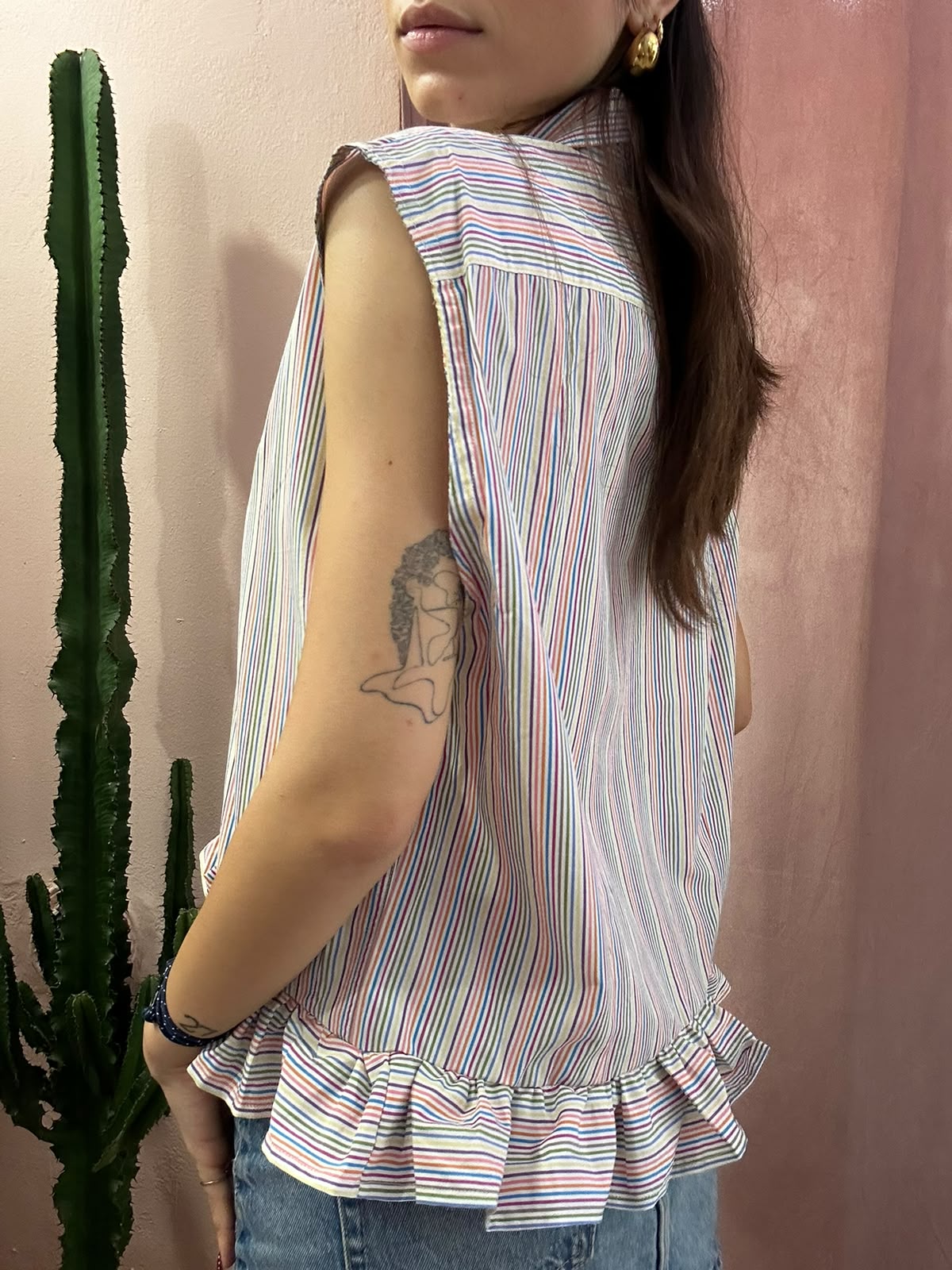 Camicia fred perry upcycling volant multicolor righe