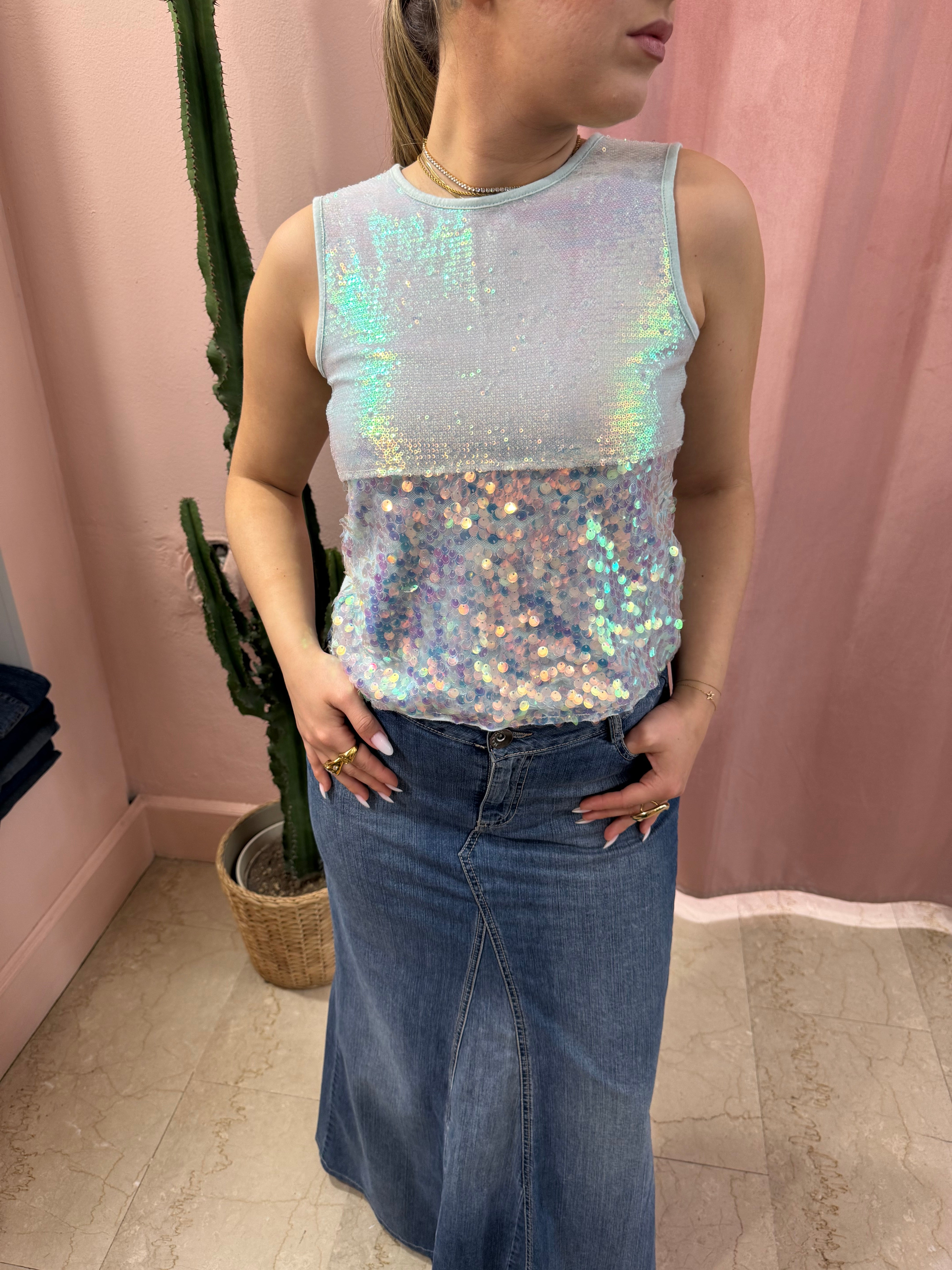 Top paillettes iridescente