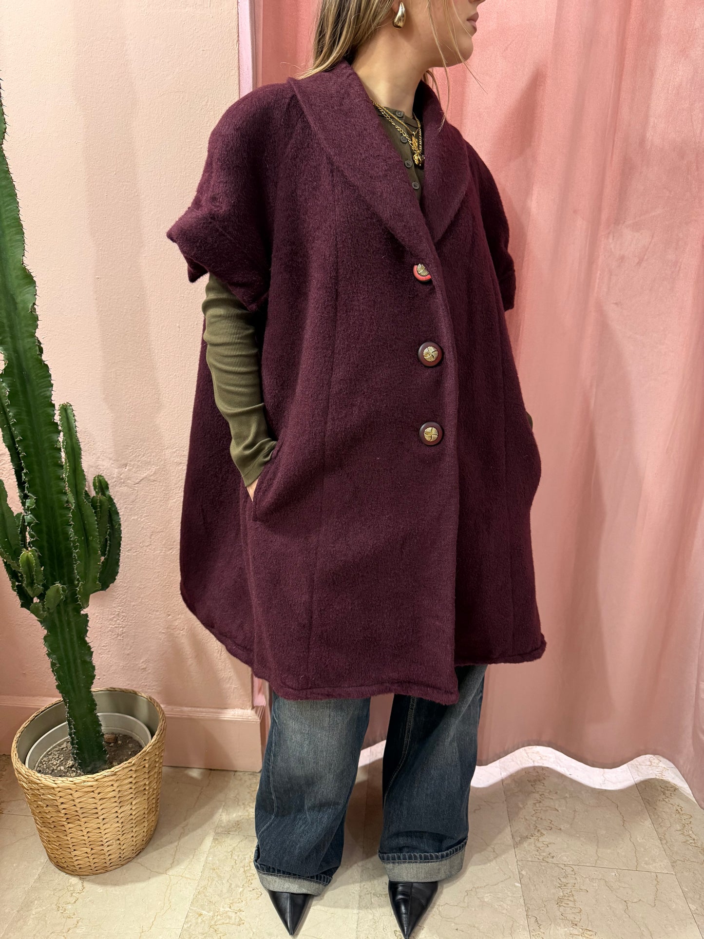 Cappotto smanicato burgundy