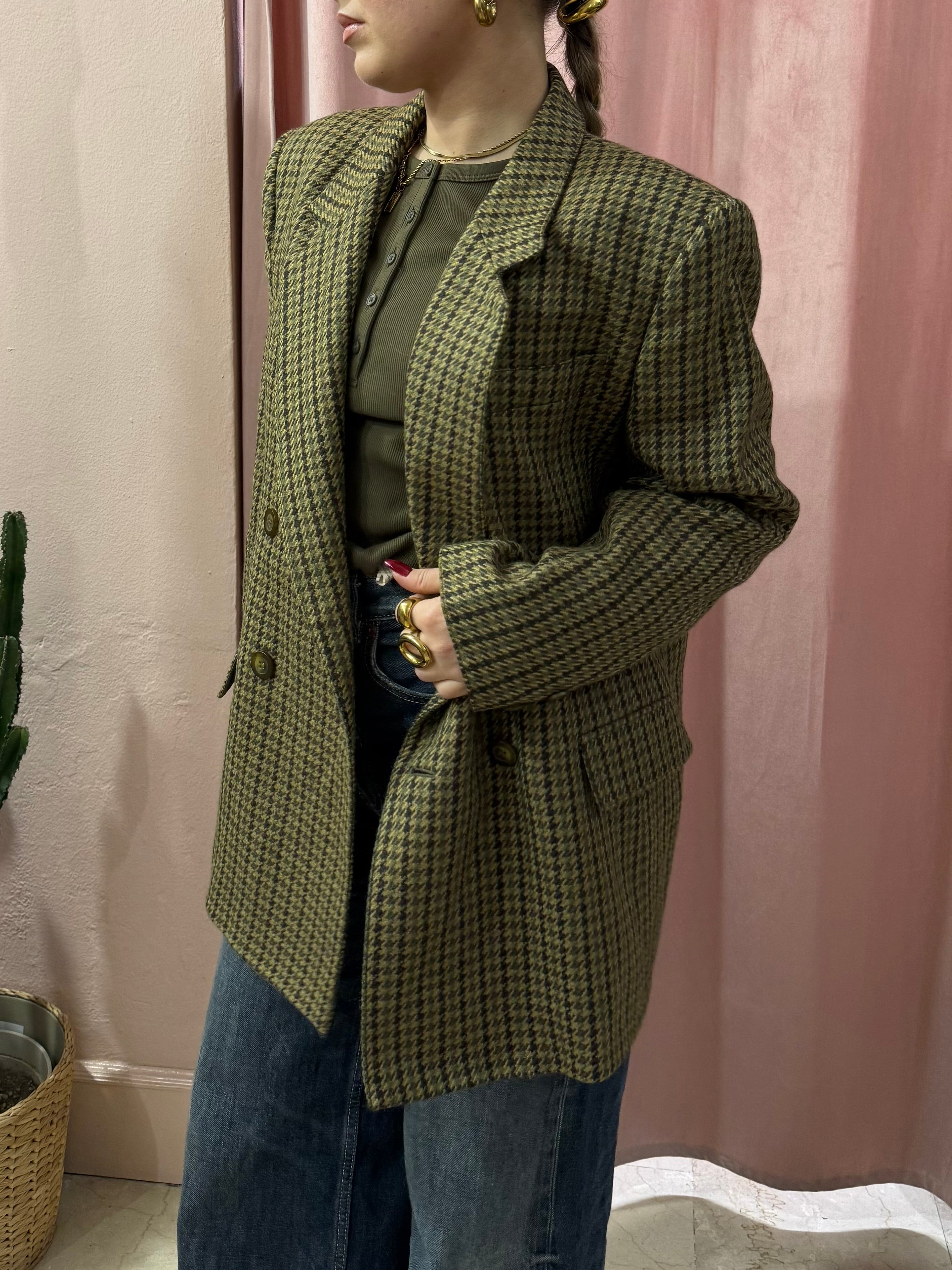 Blazer vintage in lana pied de puloule sul verde
