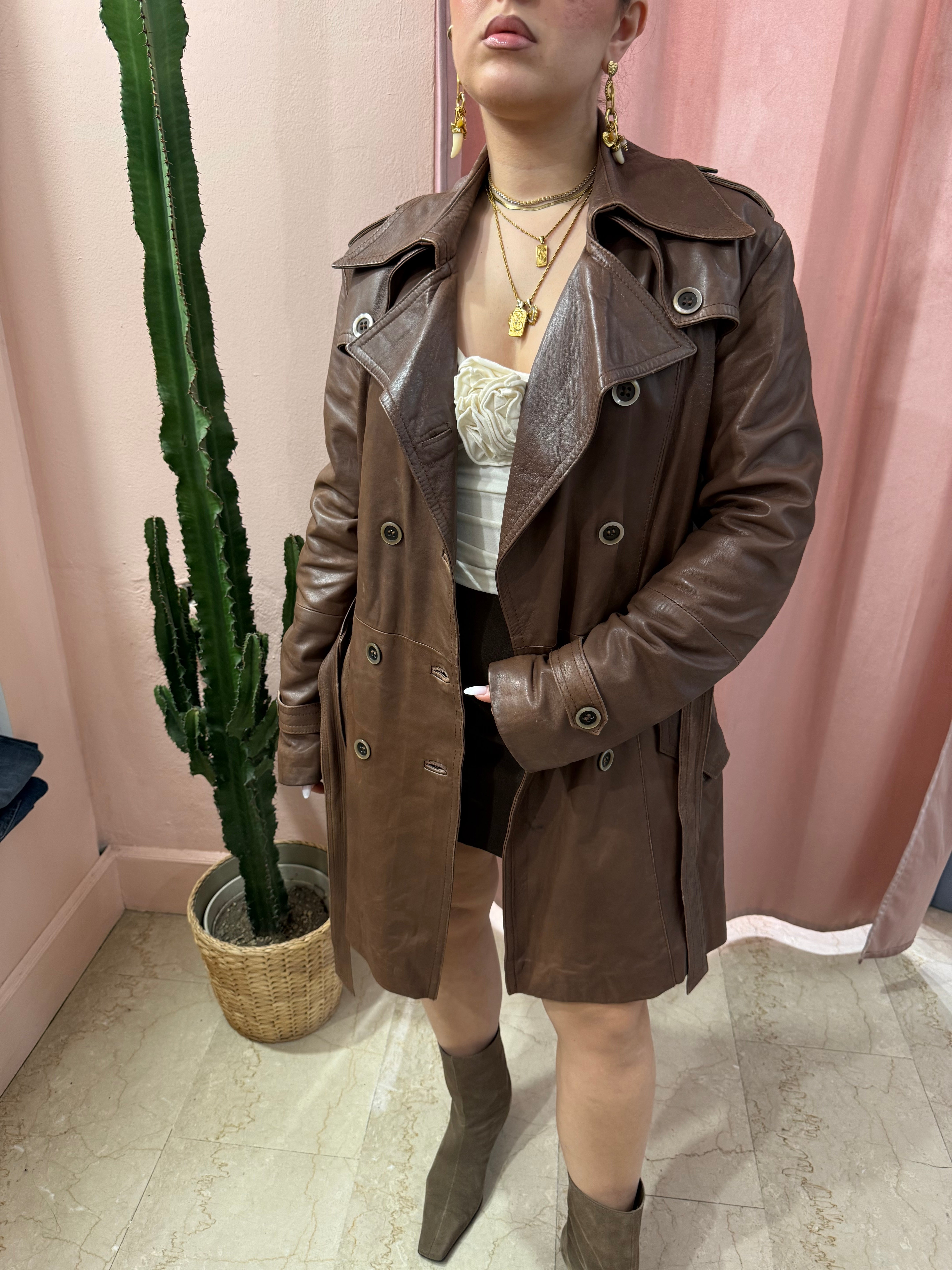 Trench vintage in pelle moka