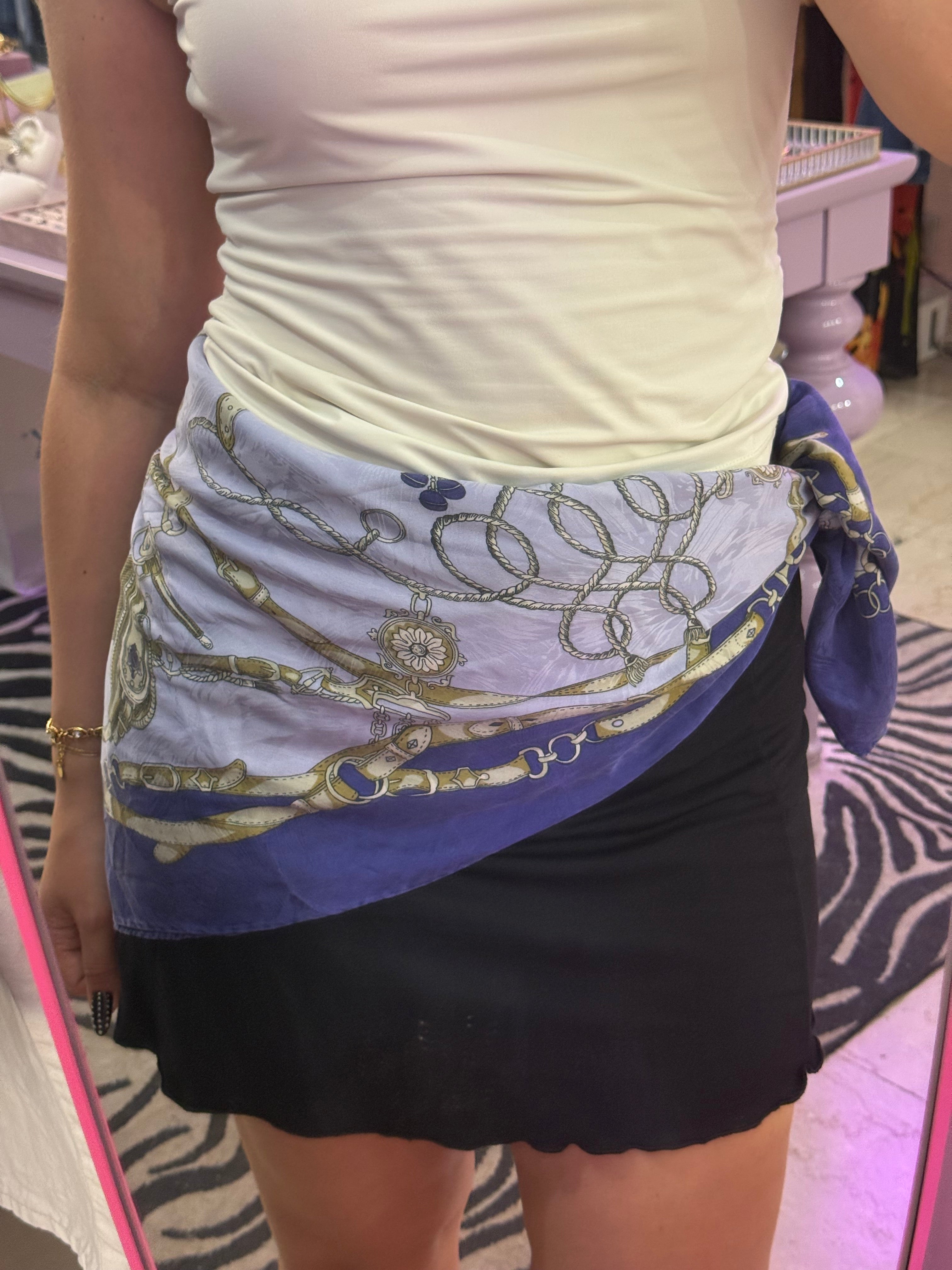 Foulard vintage in pura seta blu e azzurro
