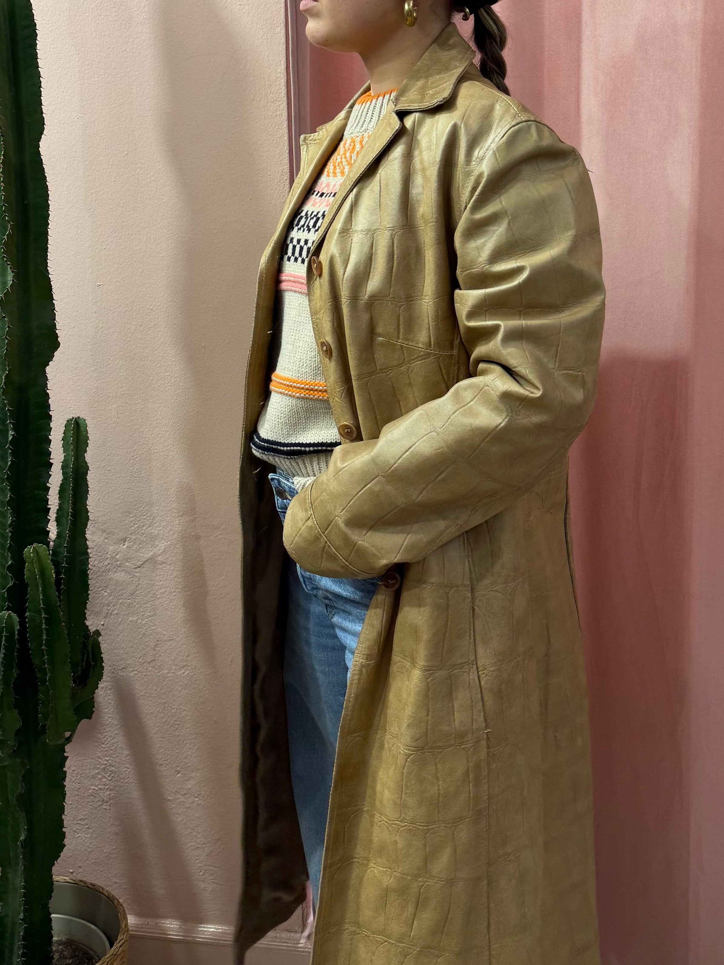 Trench in vera pelle effetto cocco