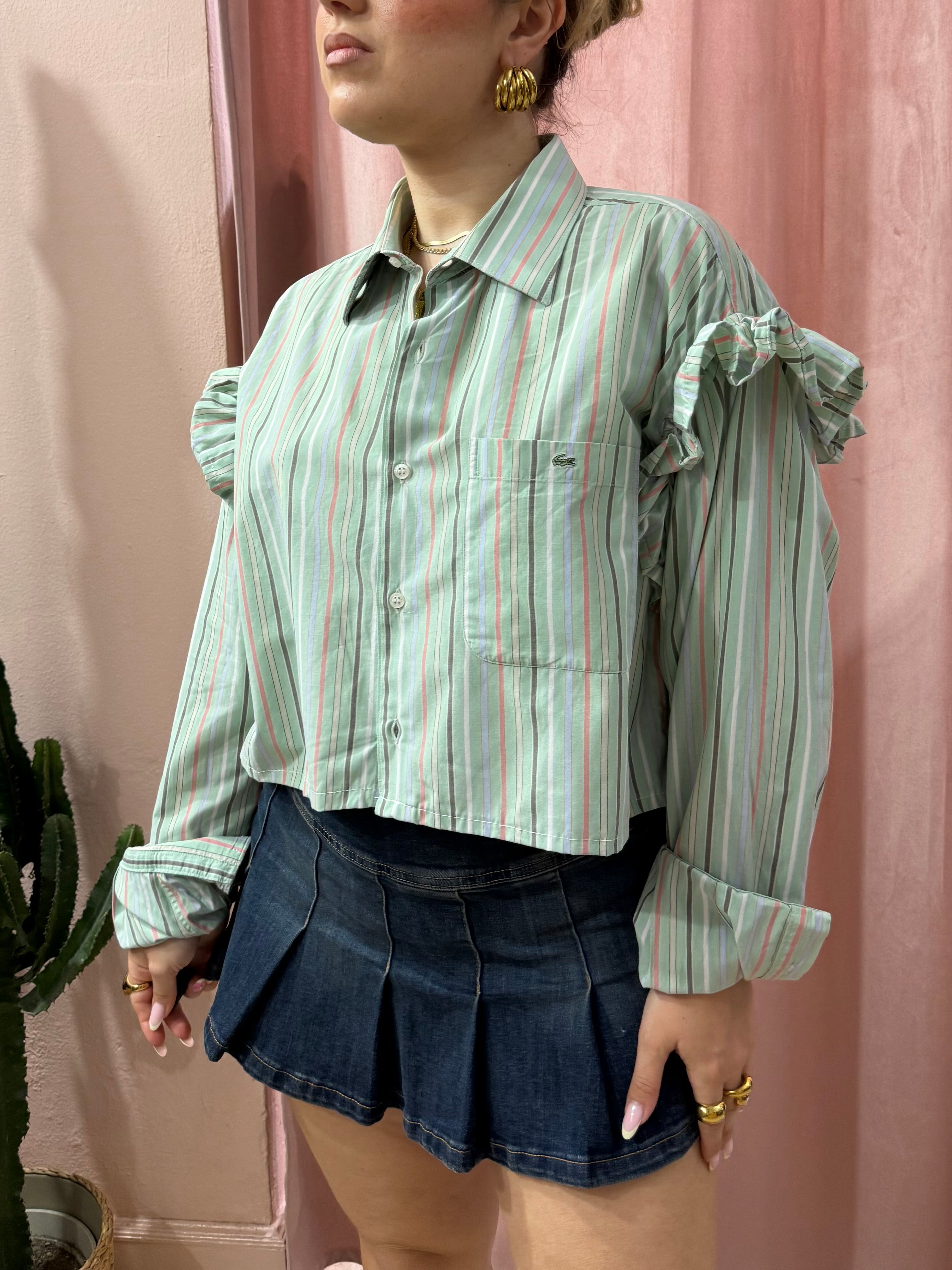Camicia Lacoste upcycling verde salvia a righe