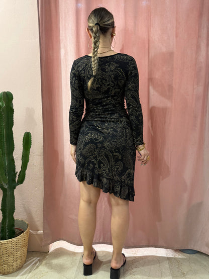 Vestito 2000 nero in fantasia dorata