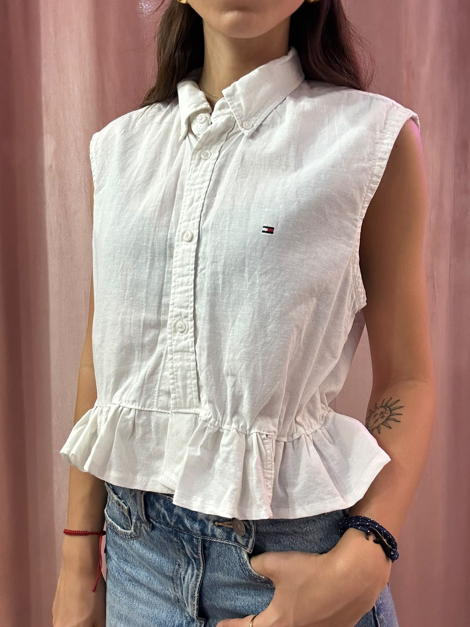 Camicia Tommy Hilfiger upcycling volant bianca