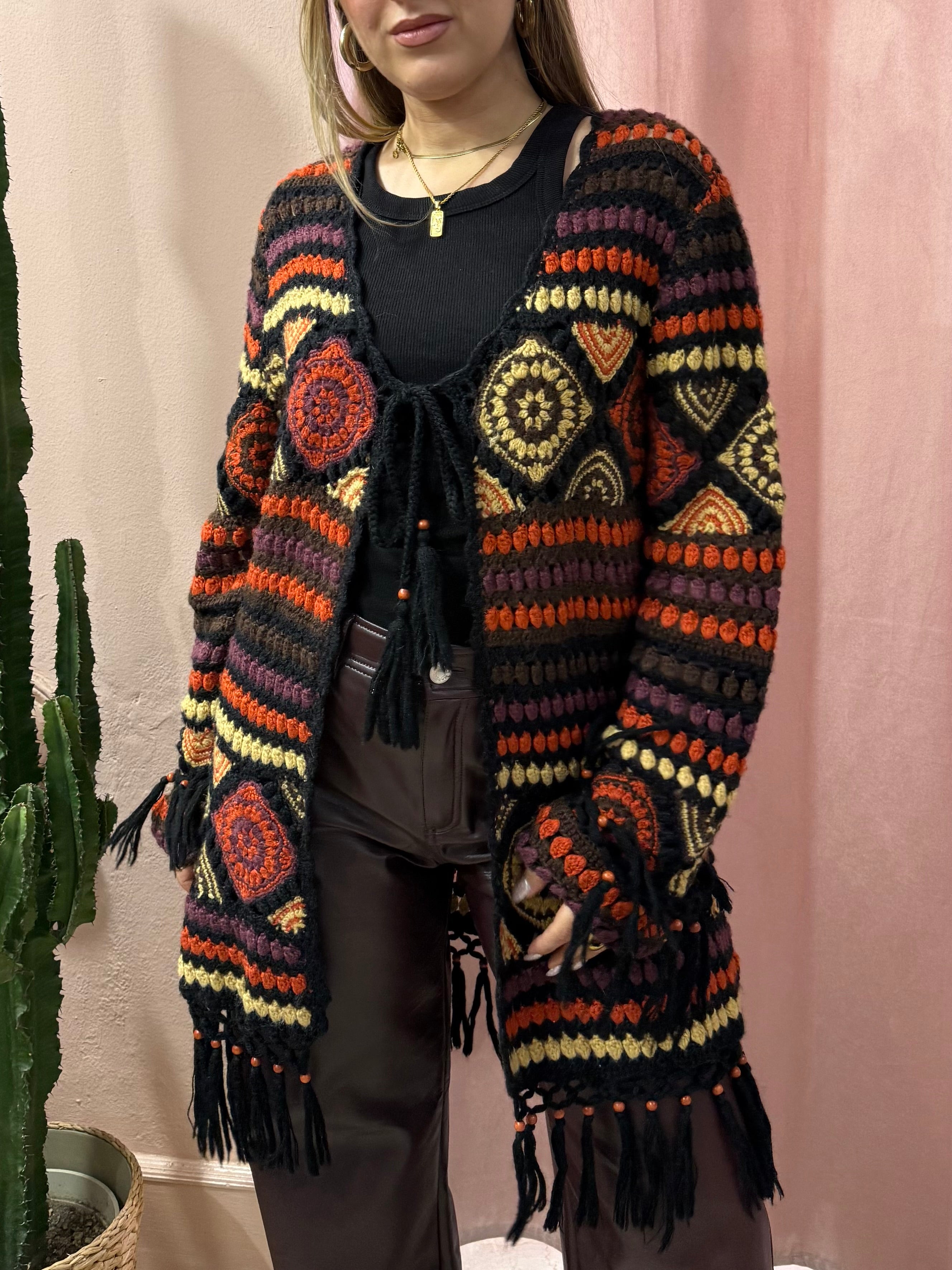 Maxi cardigan traforato in lana