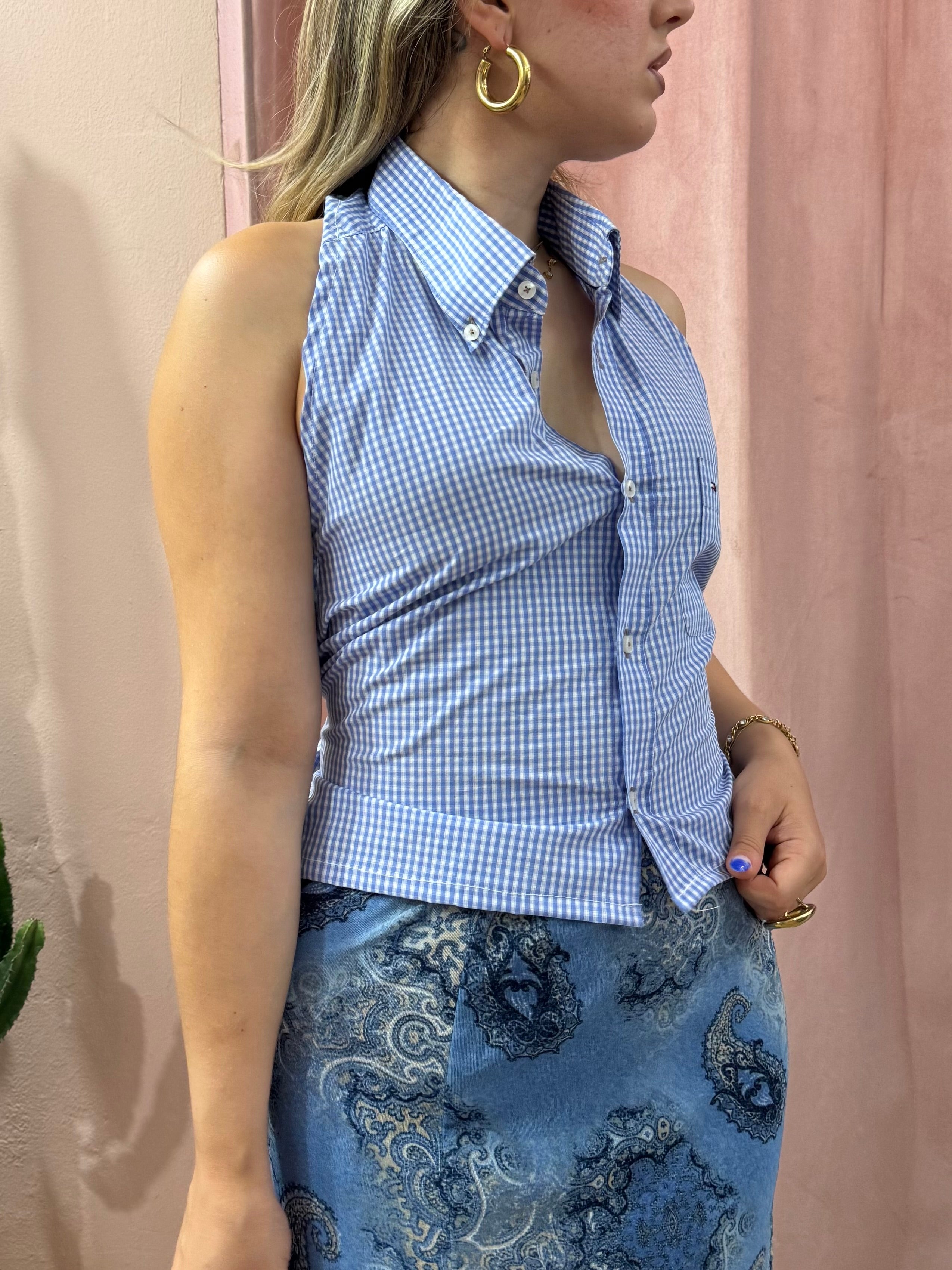 Top Tommy hilfiger upcycling vichy azzurro