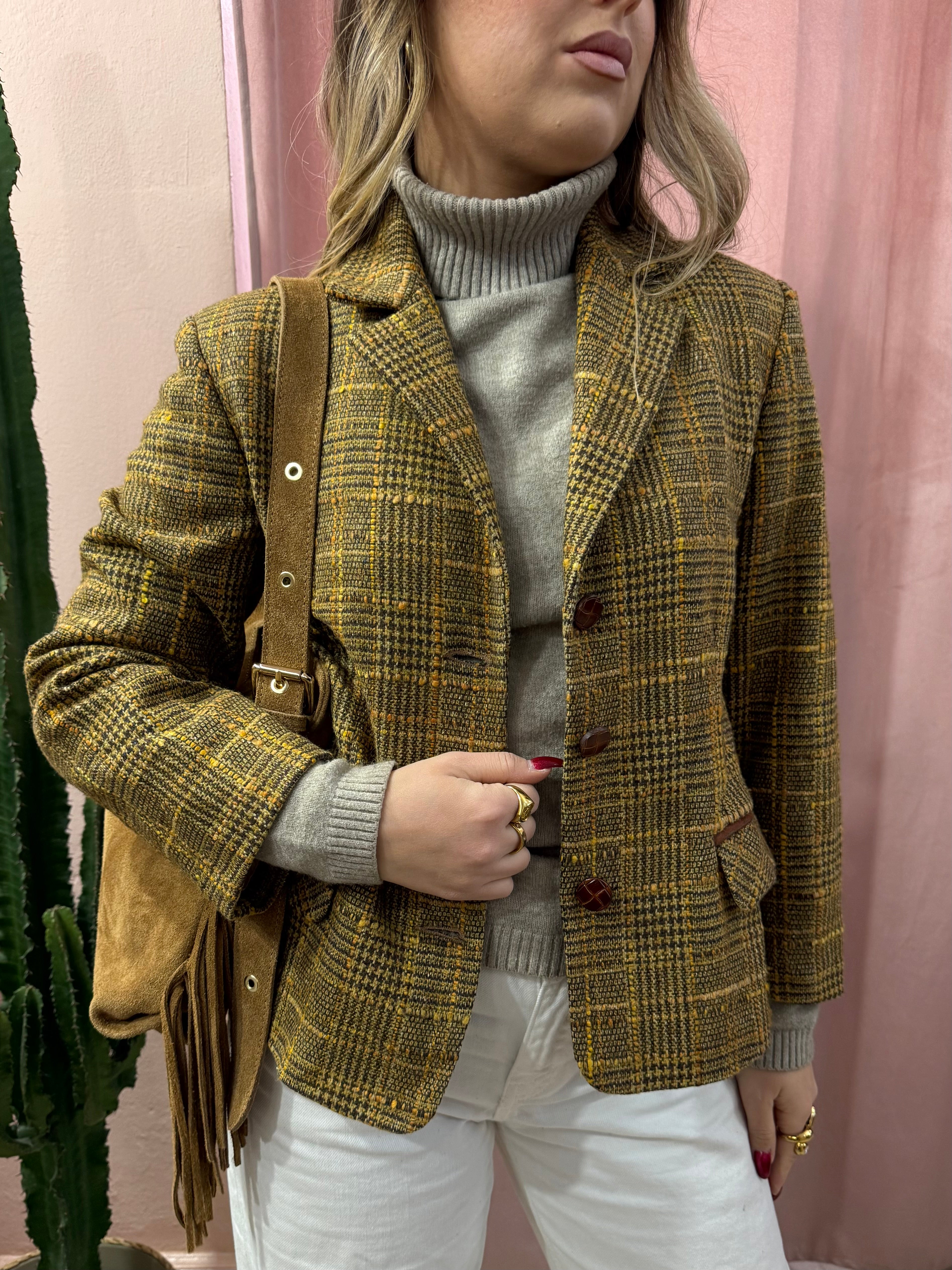 Blazer Principe di Galles giallo misto lana e seta