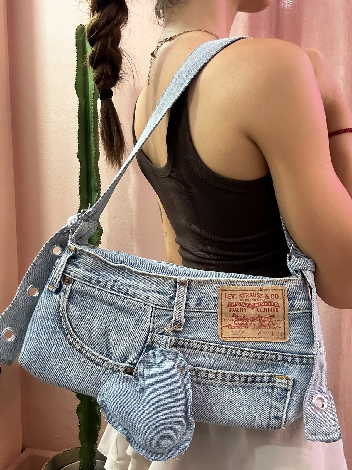 Borsa levis baguette upcycling denim chiaro