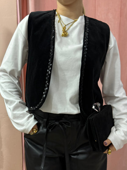 Gilet in ciniglia con paillettes nero
