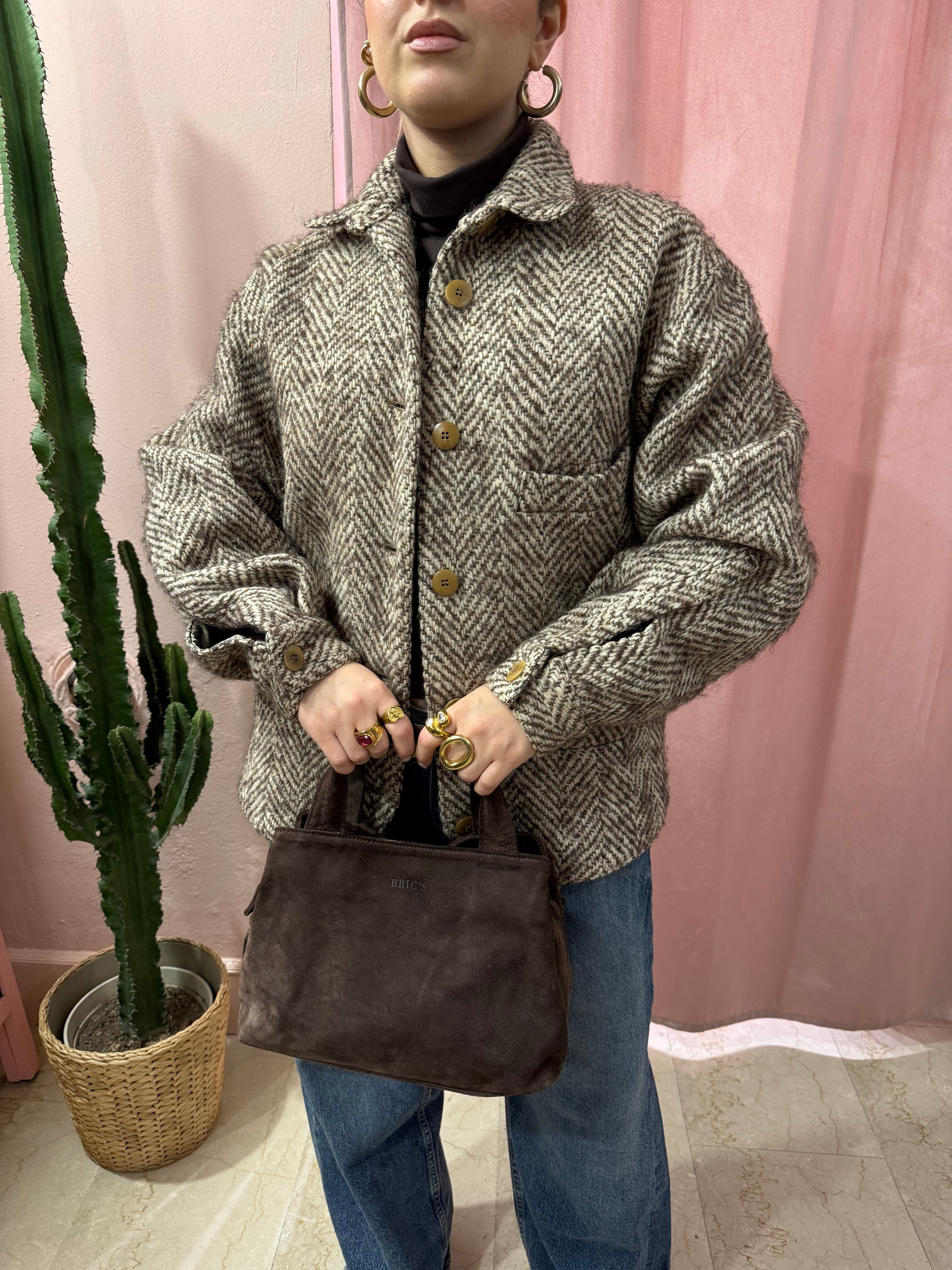 Cappotto corto spigato in lana