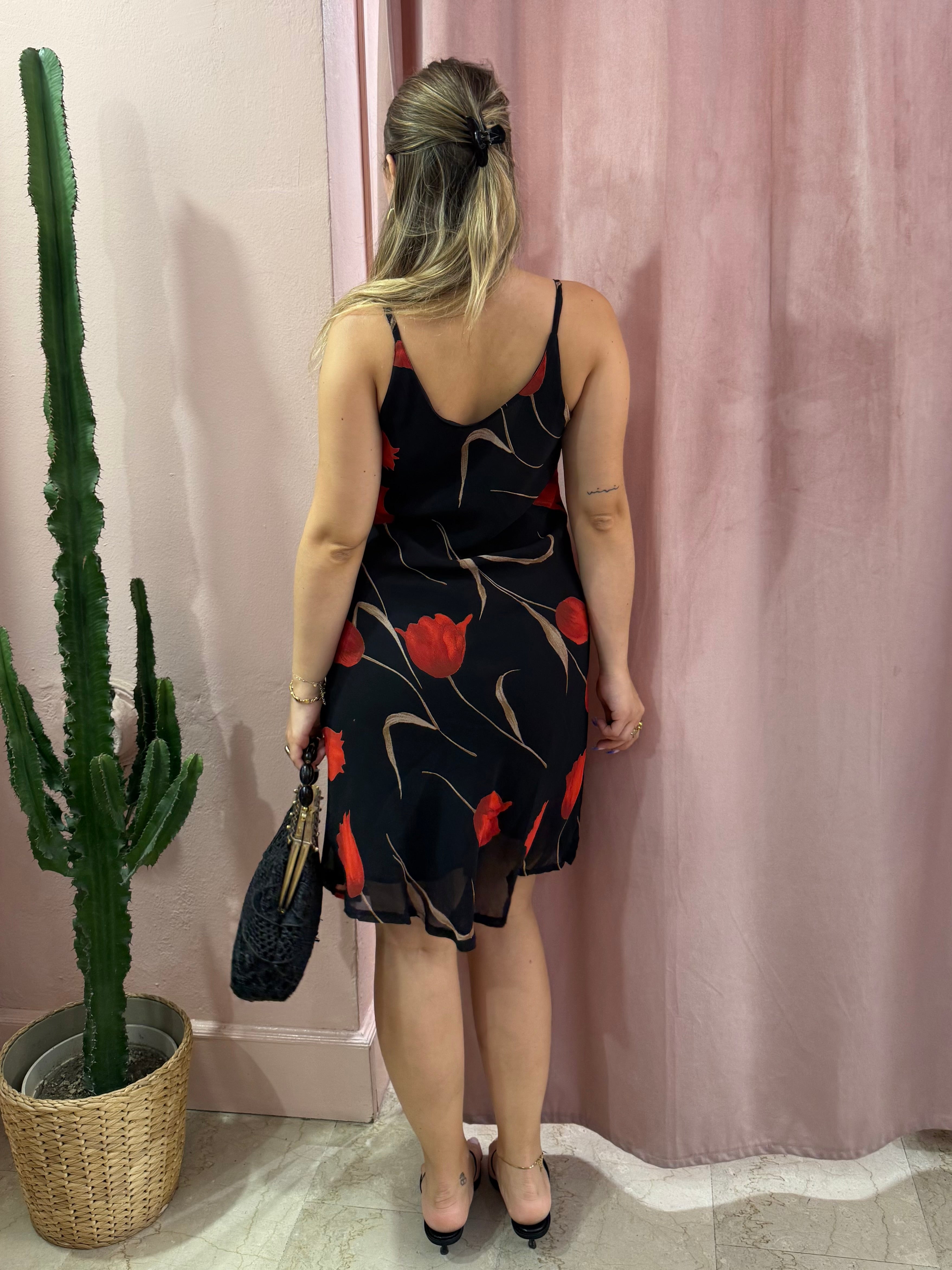 Vestito midi 00s tulipani rossi