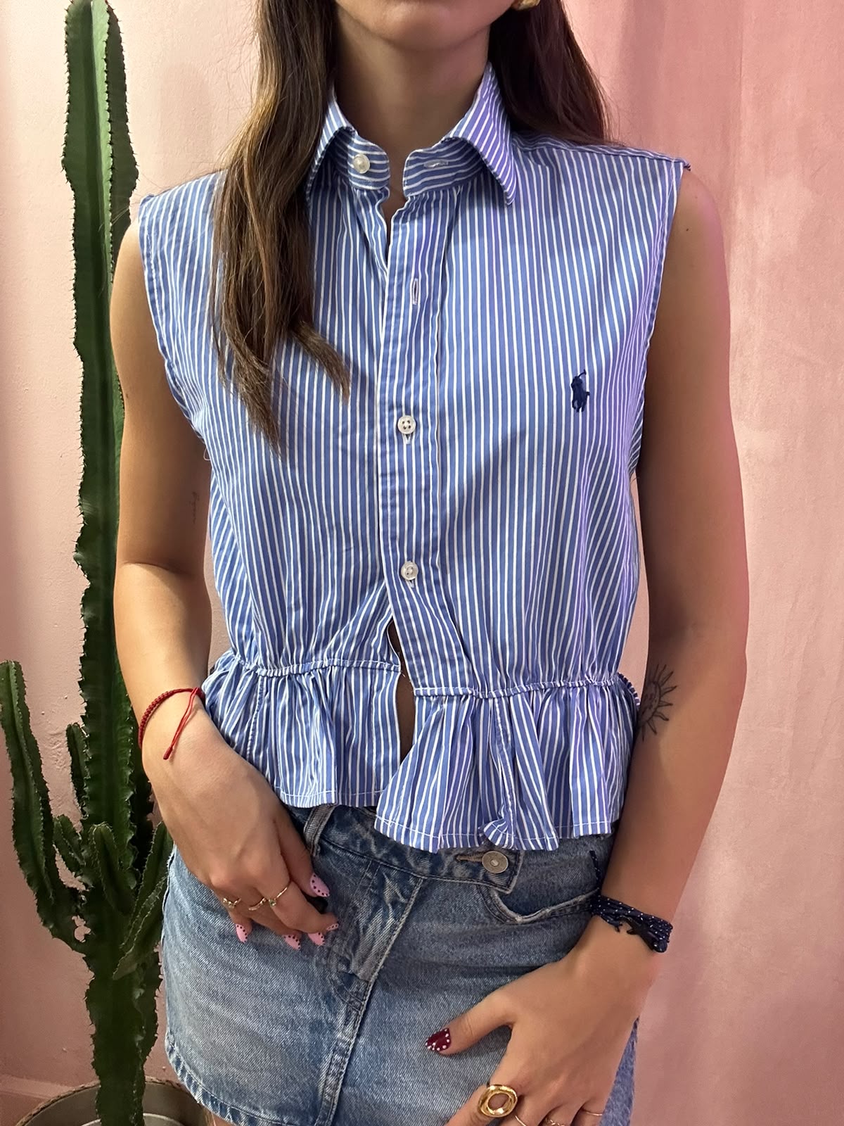 Camicia Ralph Lauren upcycling volant a righe blu
