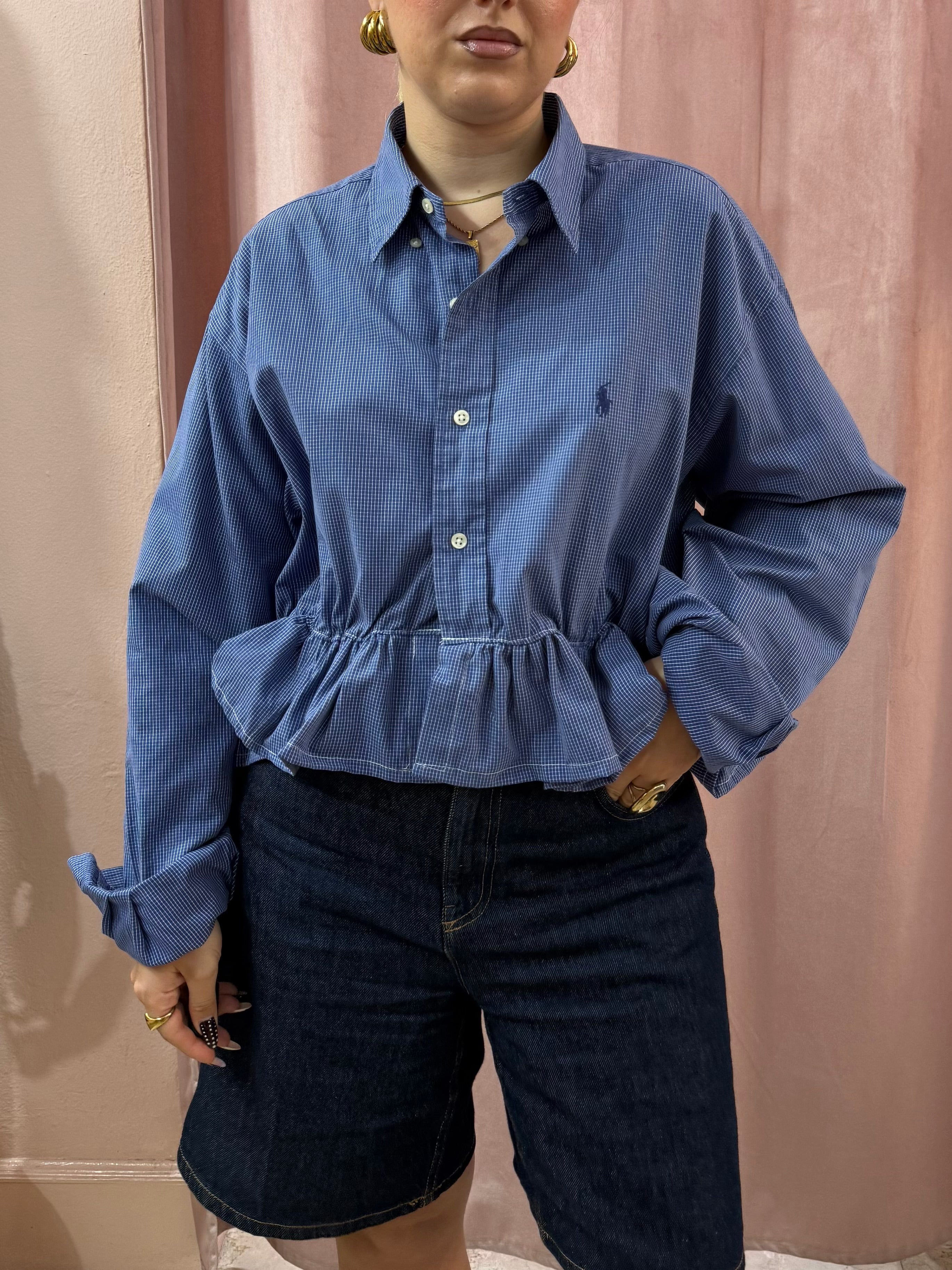 Camicia Ralph Lauren upcycling volant blu
