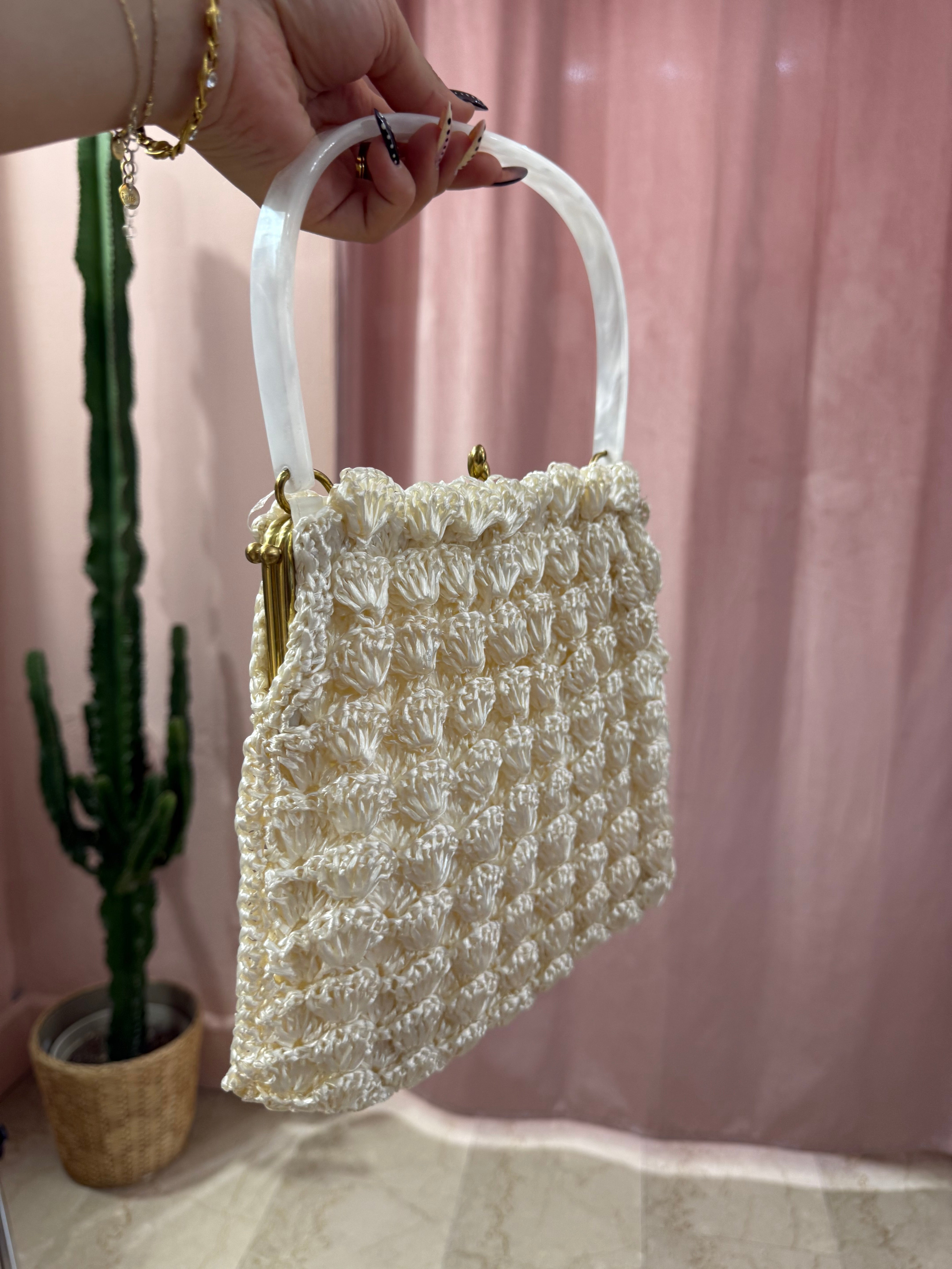 Borsa vintage anni 50 bianco panna