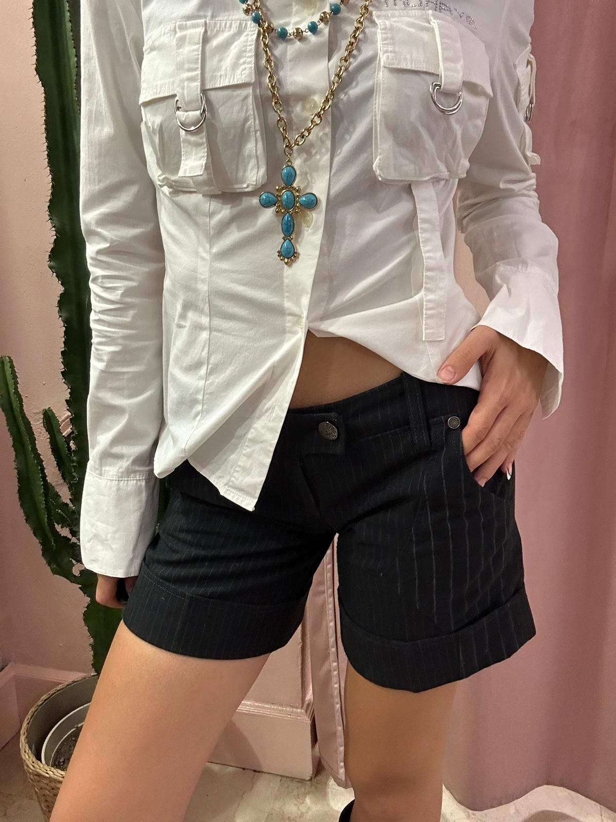 Shorts in lanetta gessato nero