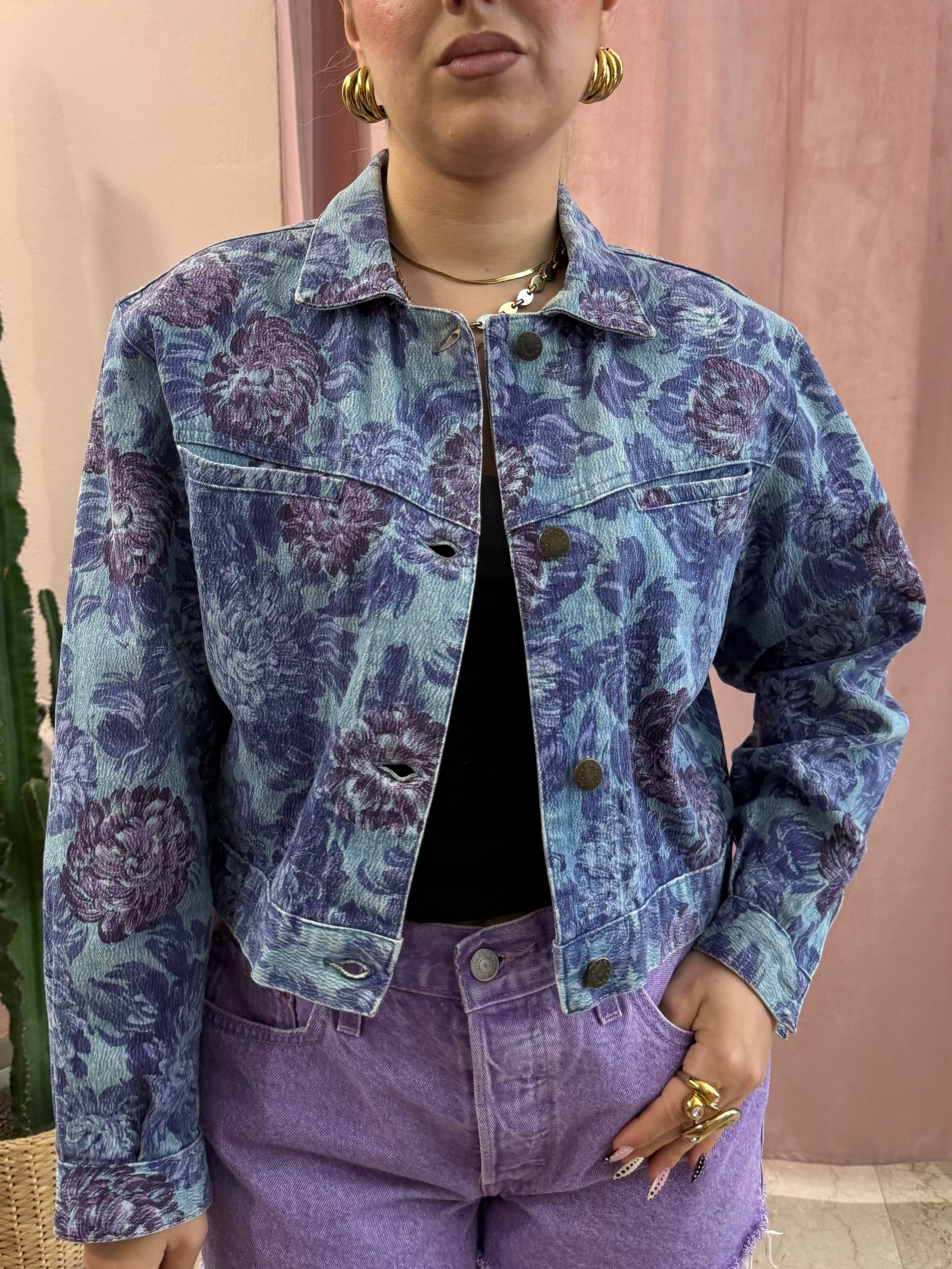 Giacca in denim vintage fantasia floreale