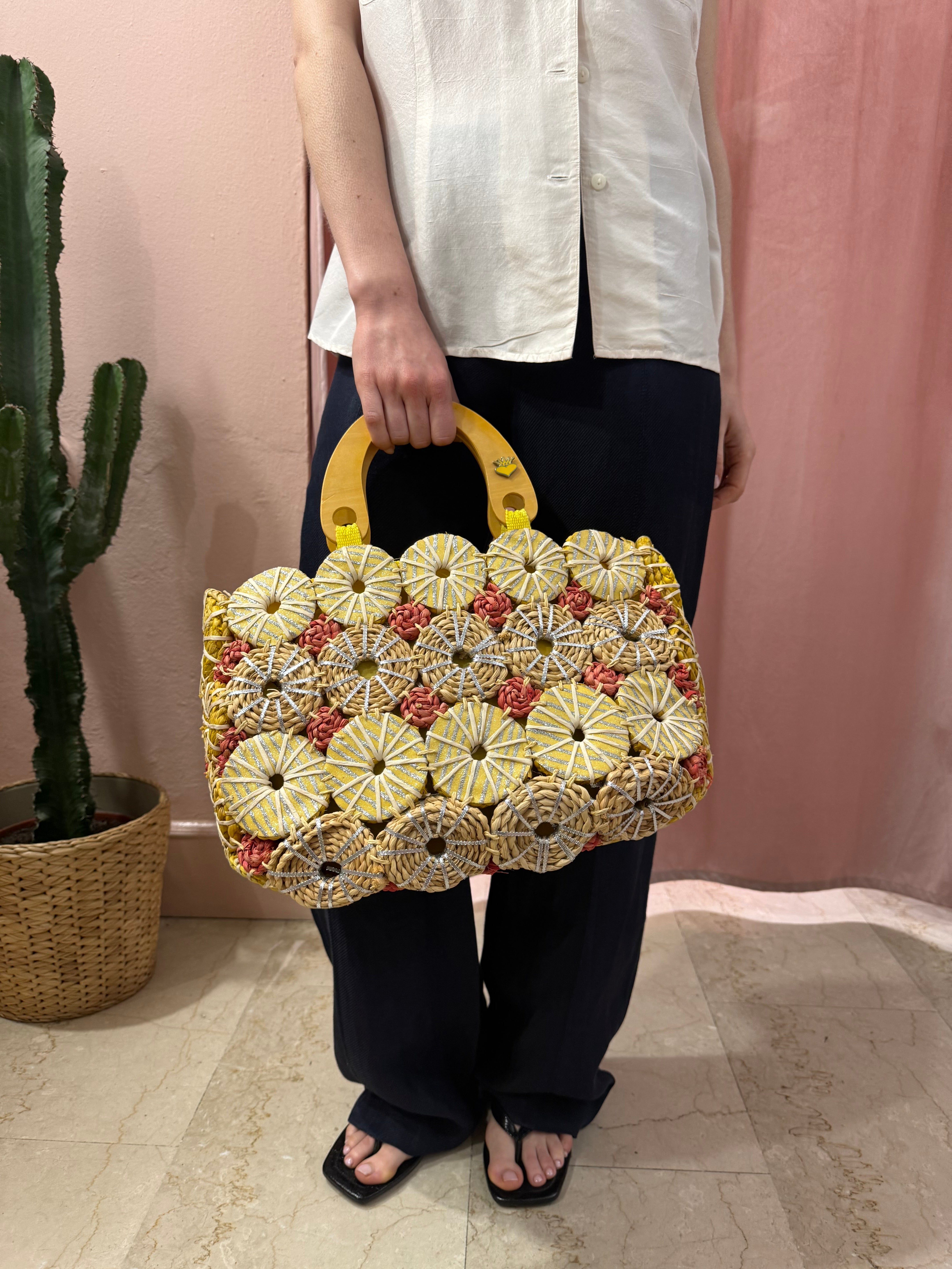 Borsa in paglia cerchi intrecciati