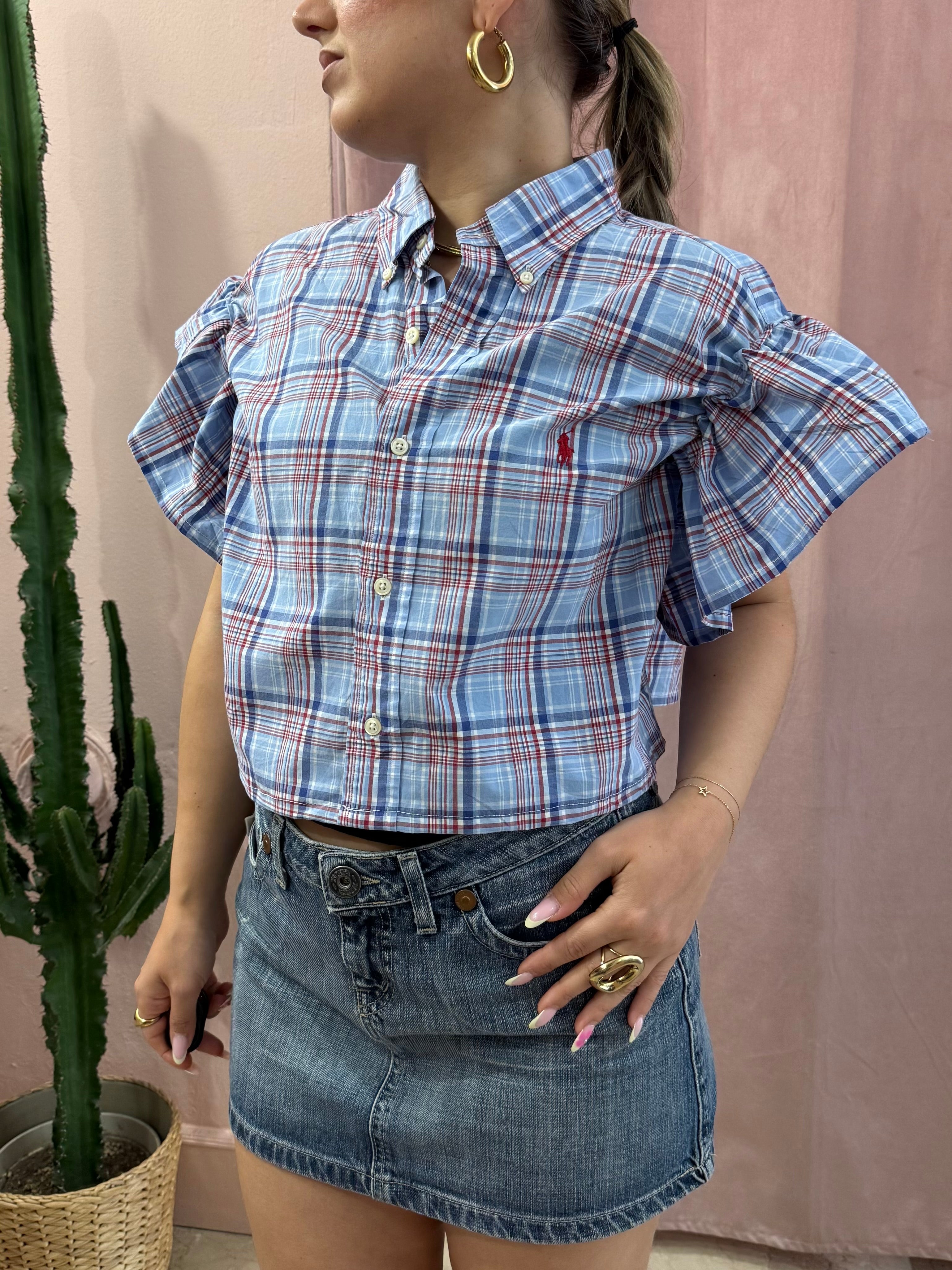 Camicia Ralph Lauren upcycling volant quadri azzurra