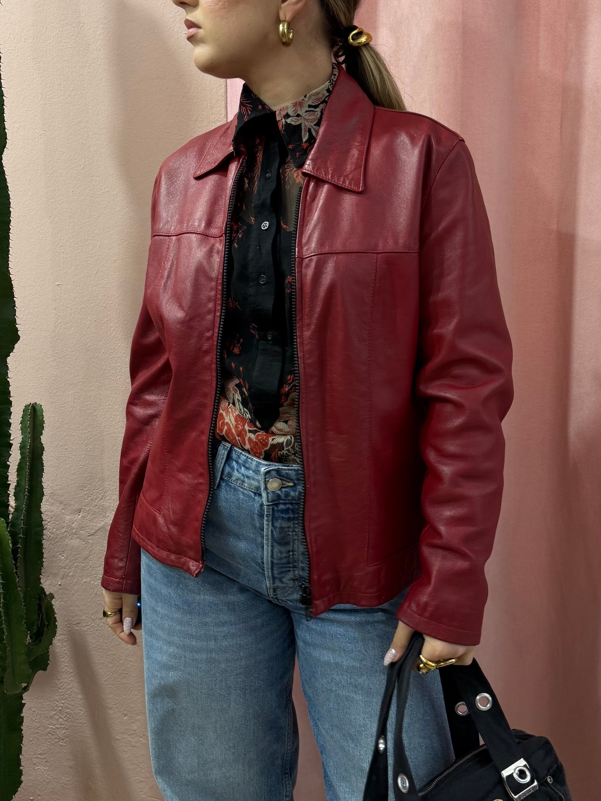 Giacca 00s in vera pelle bordeaux