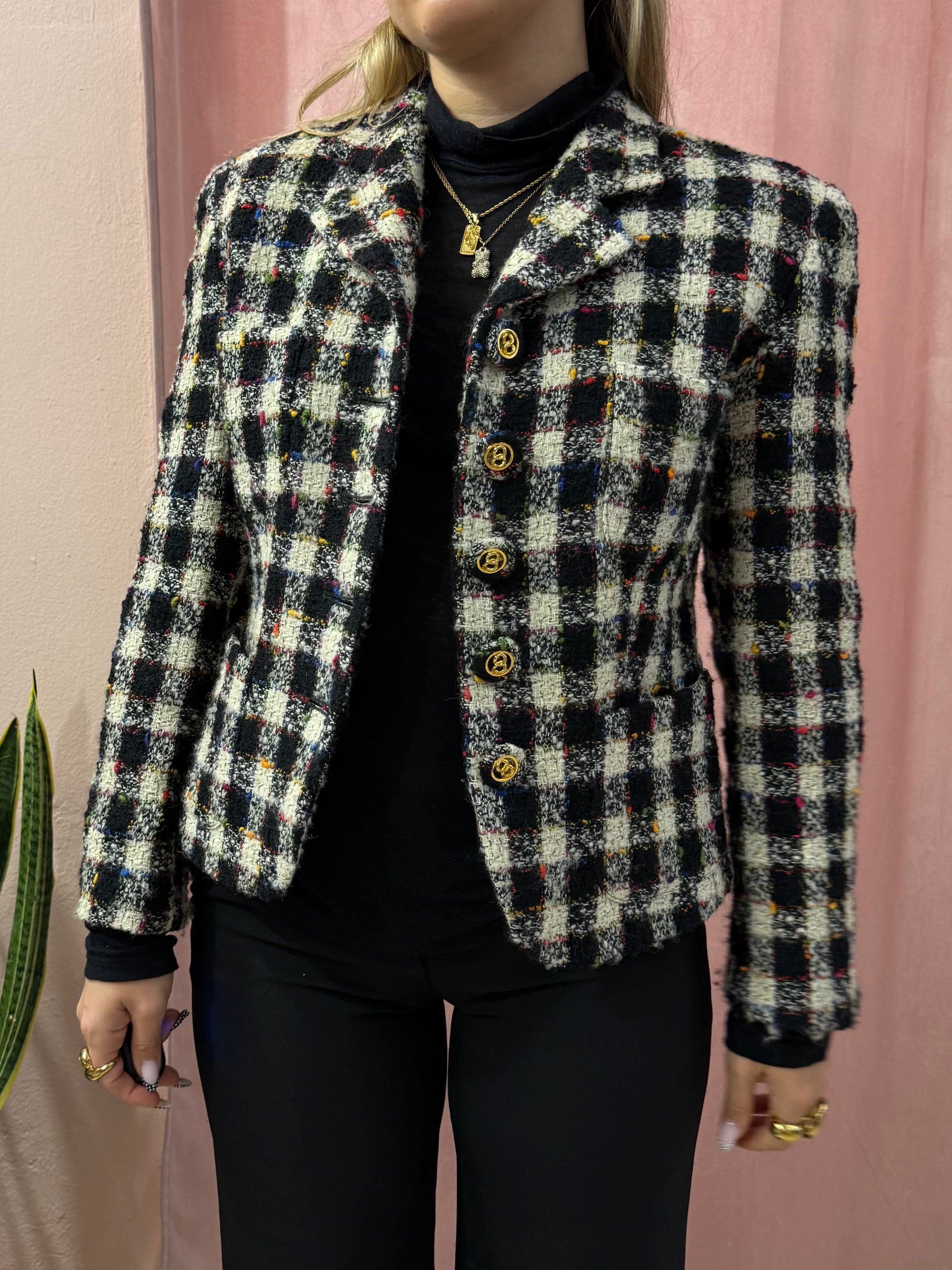 Blazer vintage a quadri bianco e nero