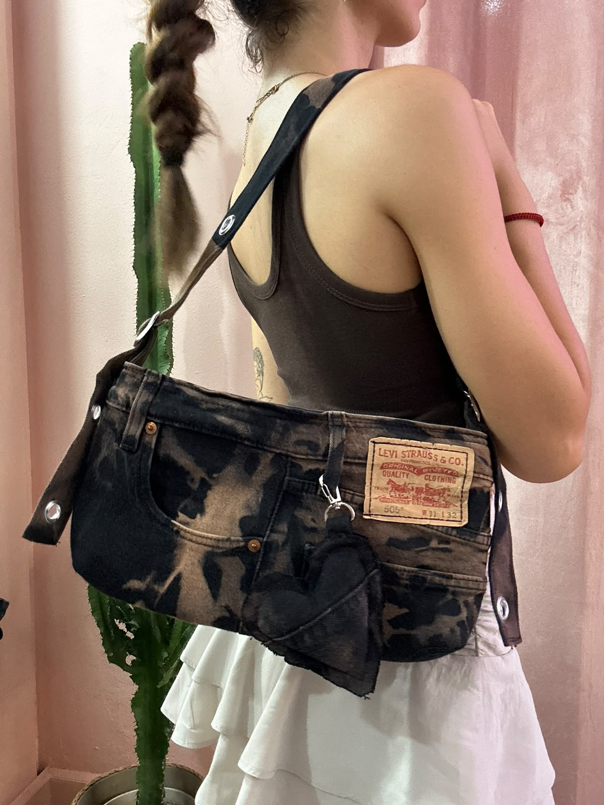Borsa Levis baguette upcycling tie dye nera