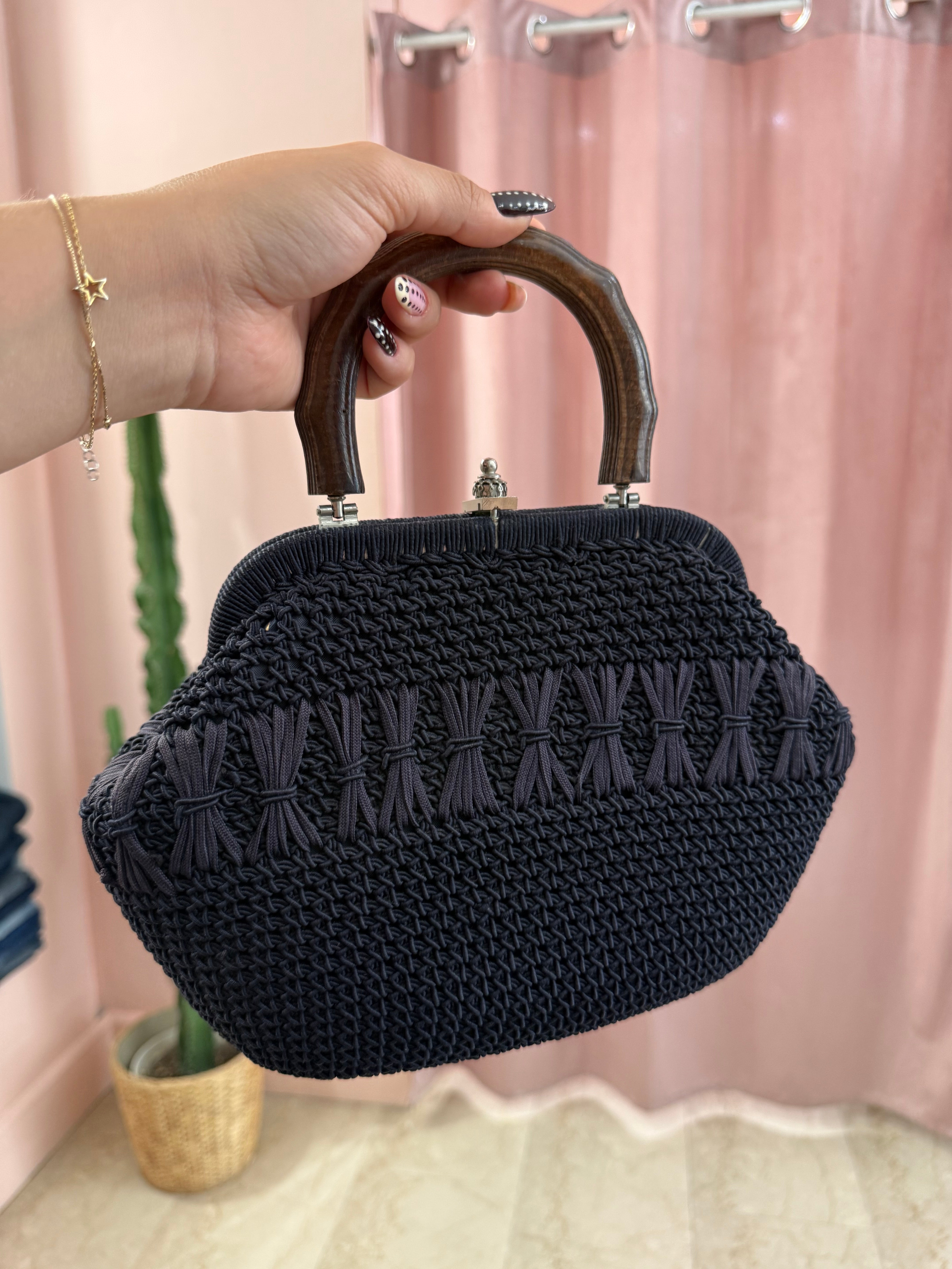 Borsa vintage anni 60 blu notte