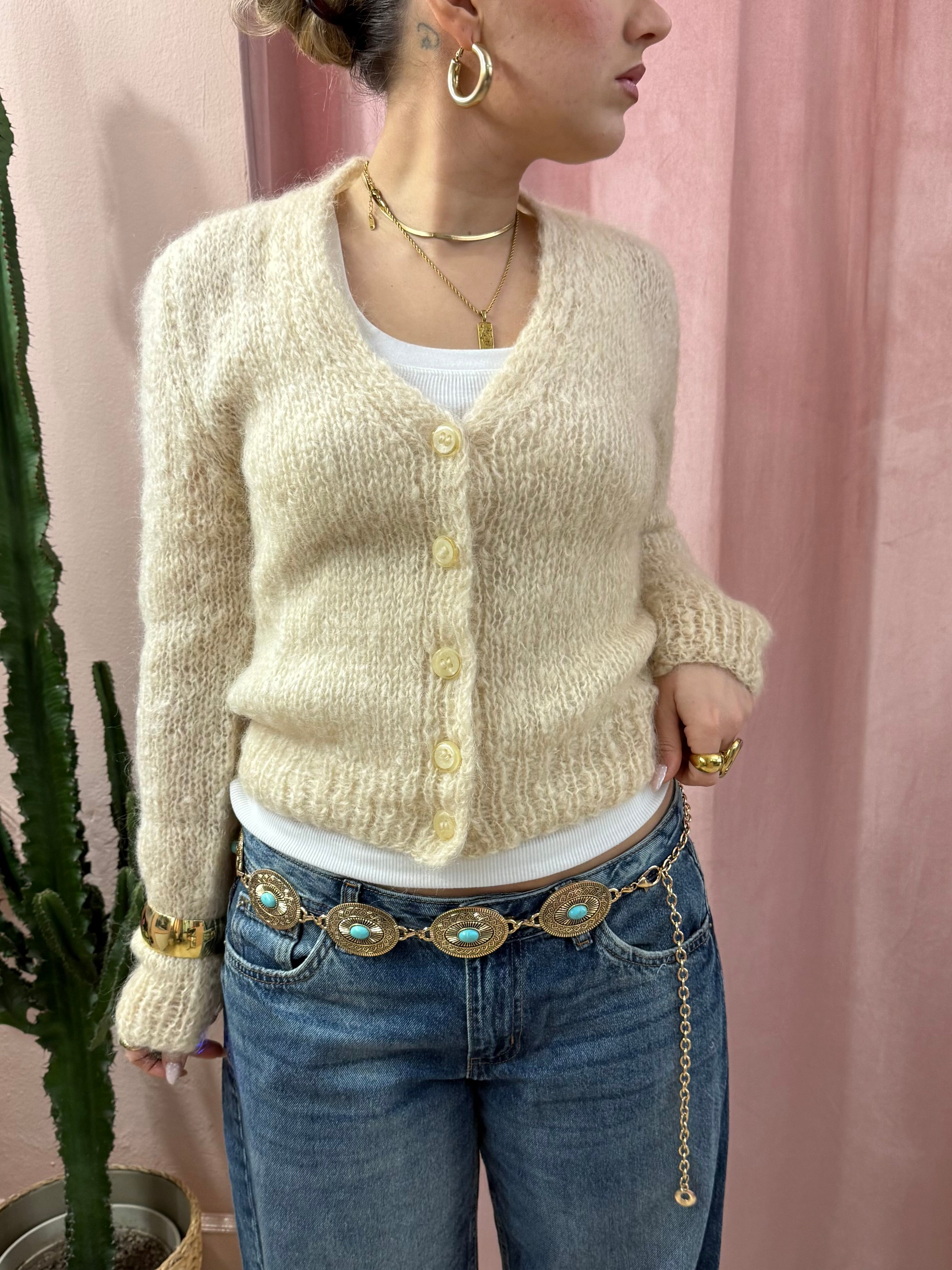 Cardigan panna in lana