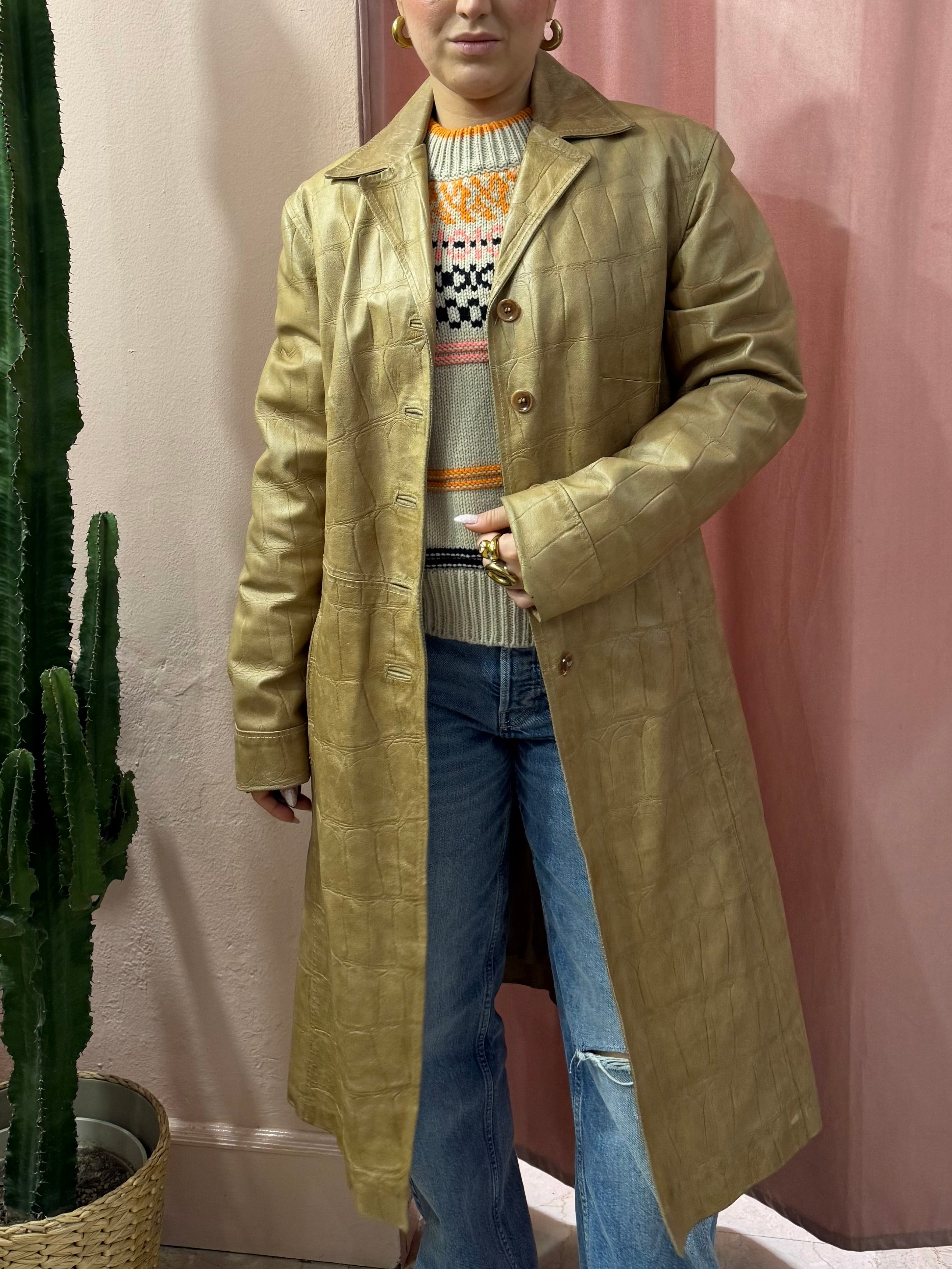 Trench in vera pelle effetto cocco