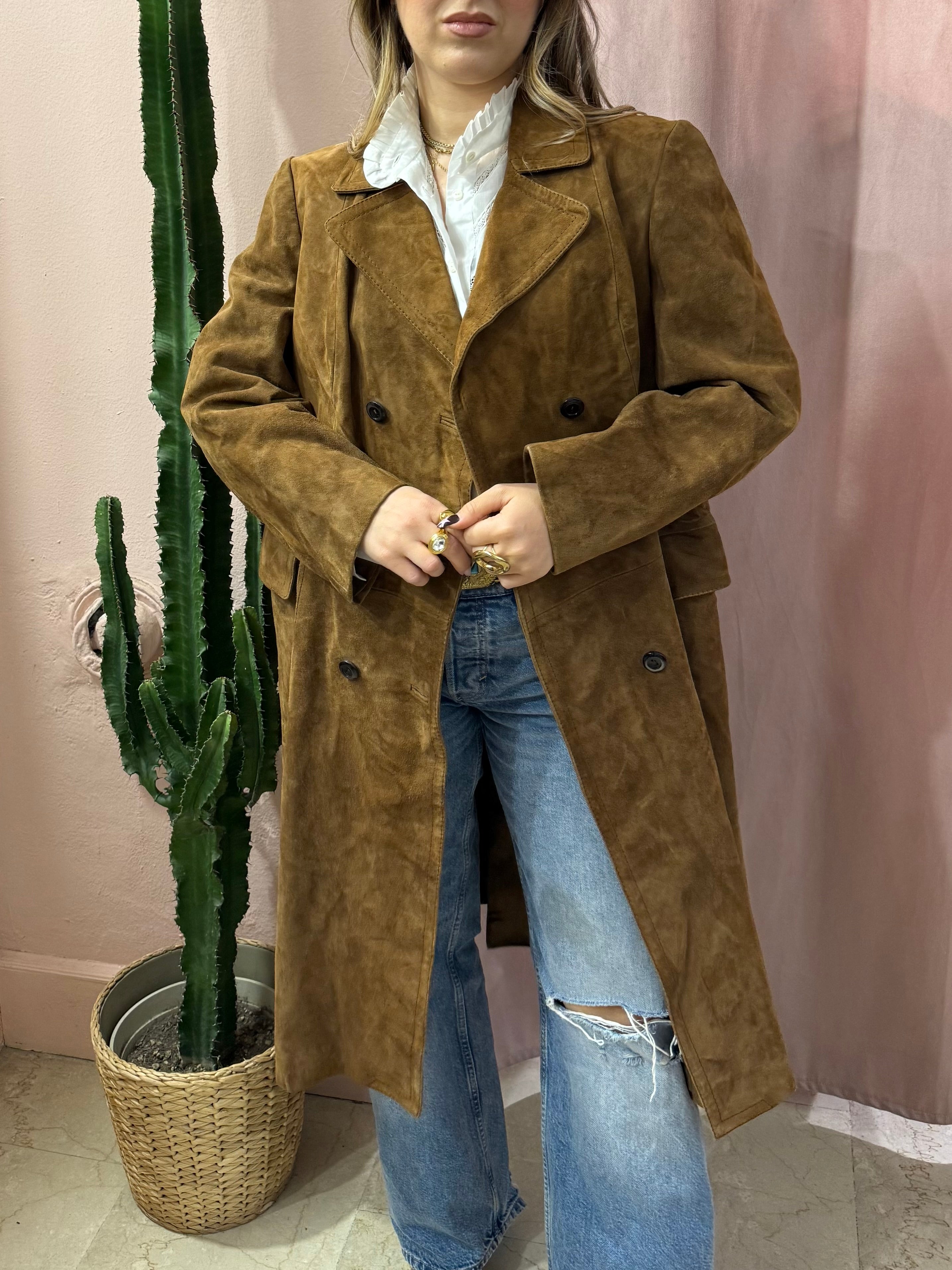 Trench scamosciato in pelle