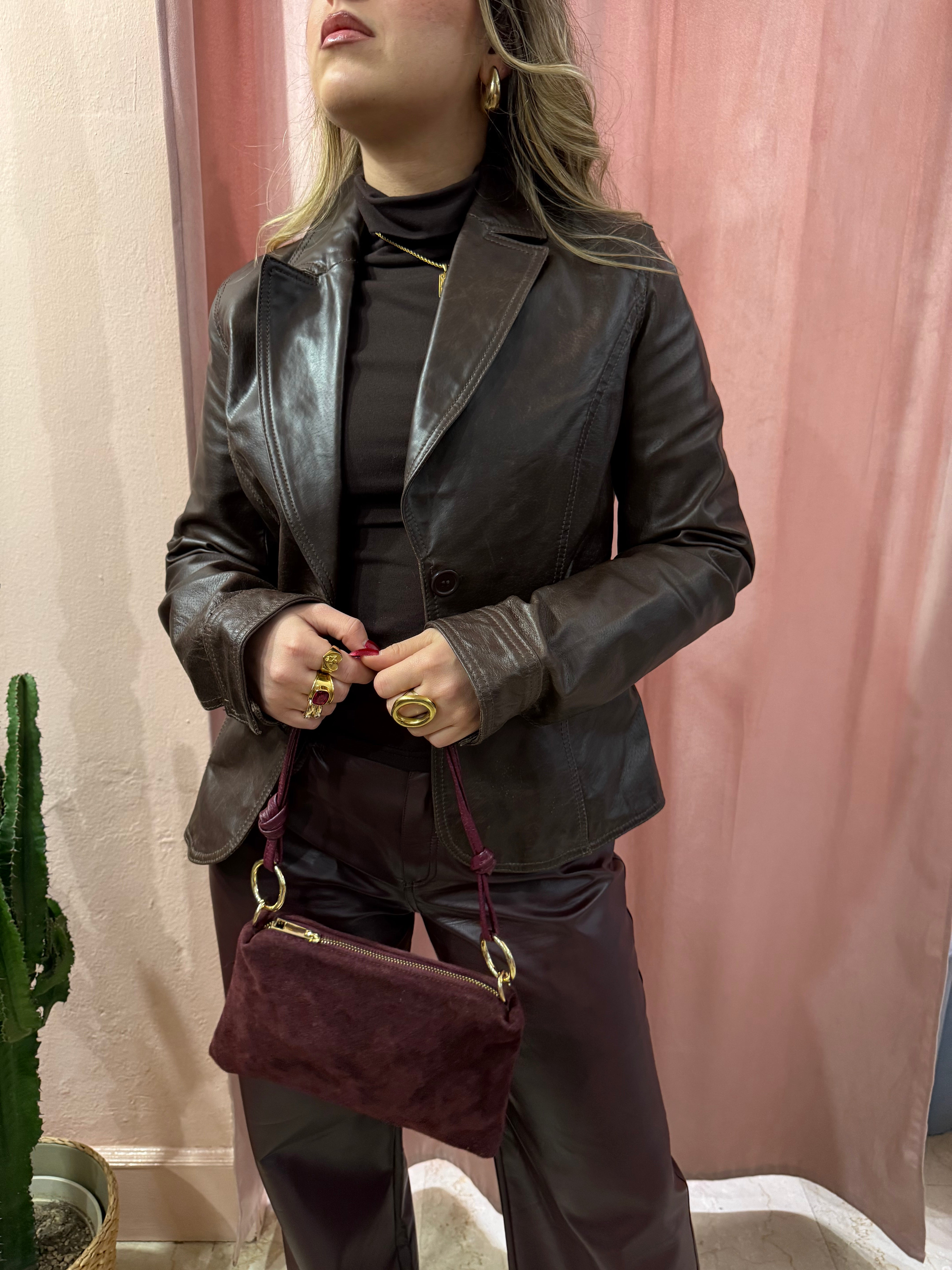 Blazer cioccolato in vera pelle