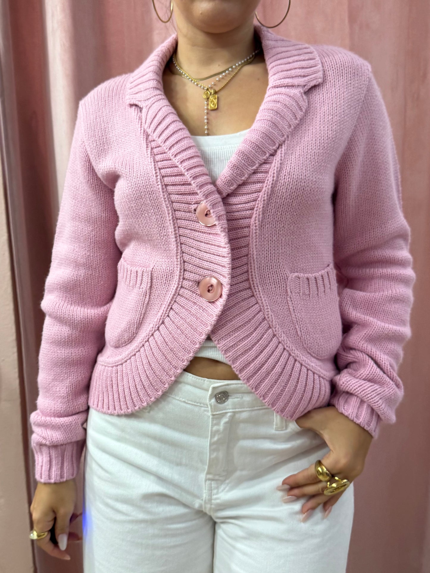 Cardigan rosa anni 2000 in lana