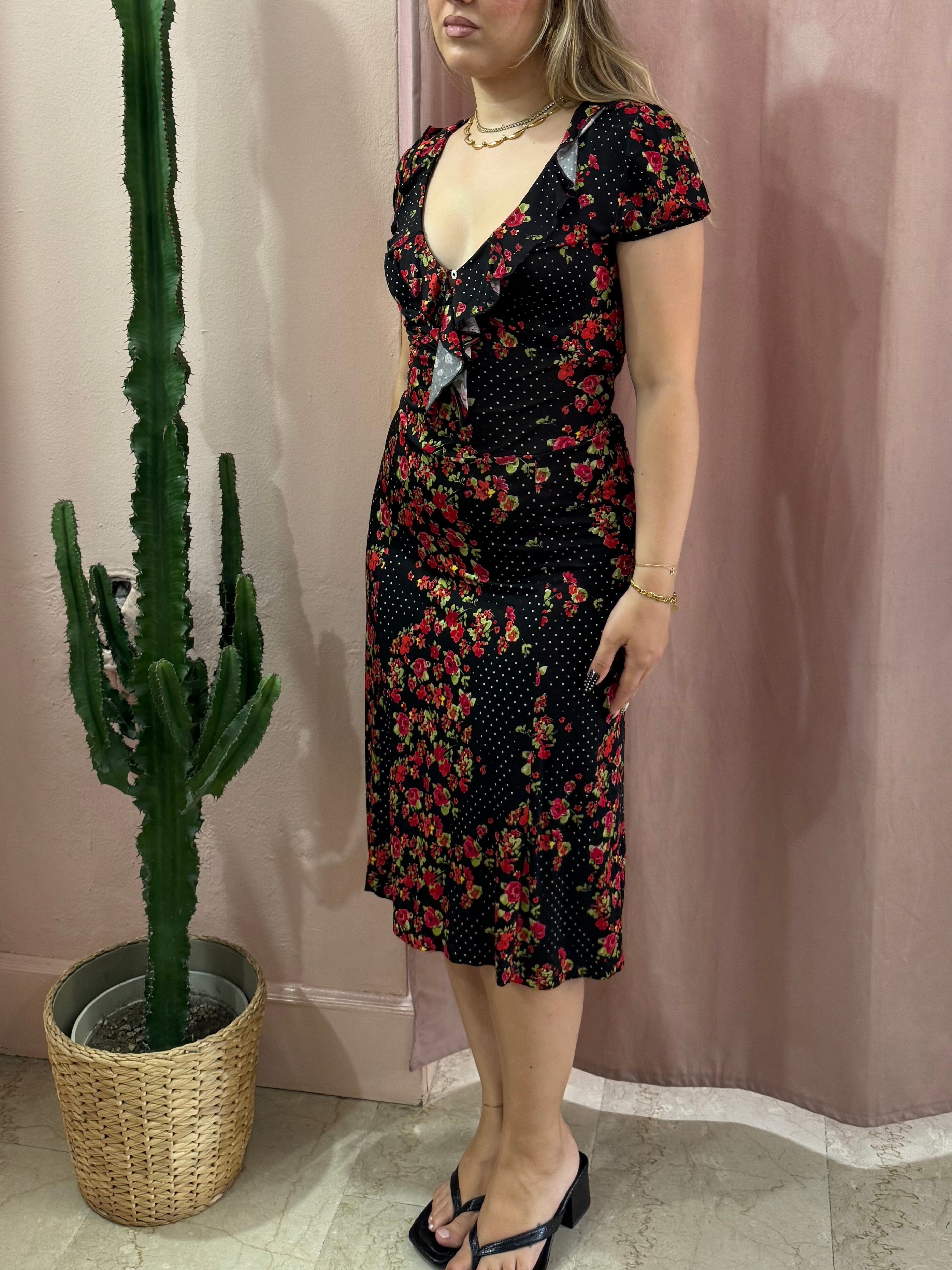 Vestito 00s nero fantasia rose