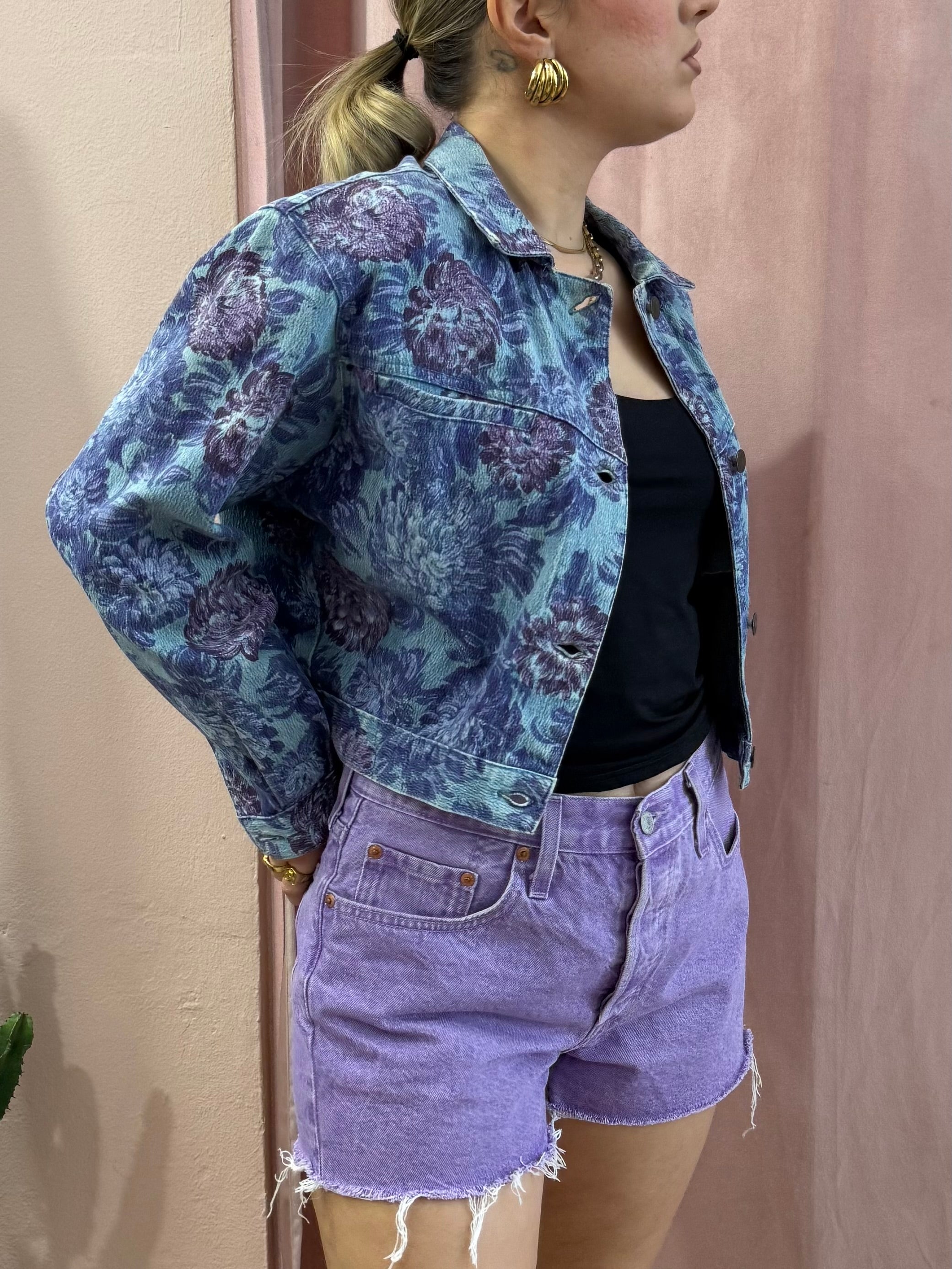 Giacca in denim vintage fantasia floreale