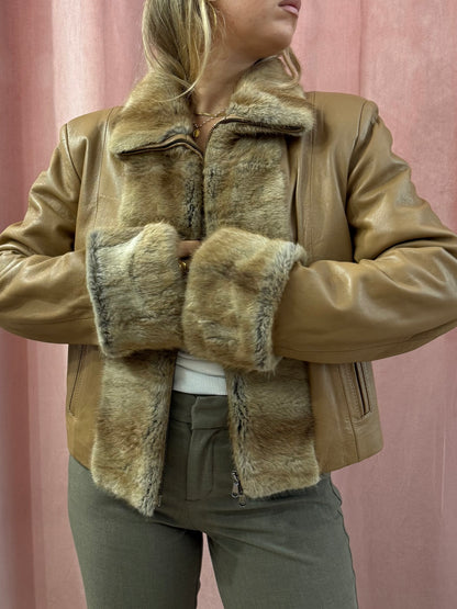 Giacca in pelle con pelo vero